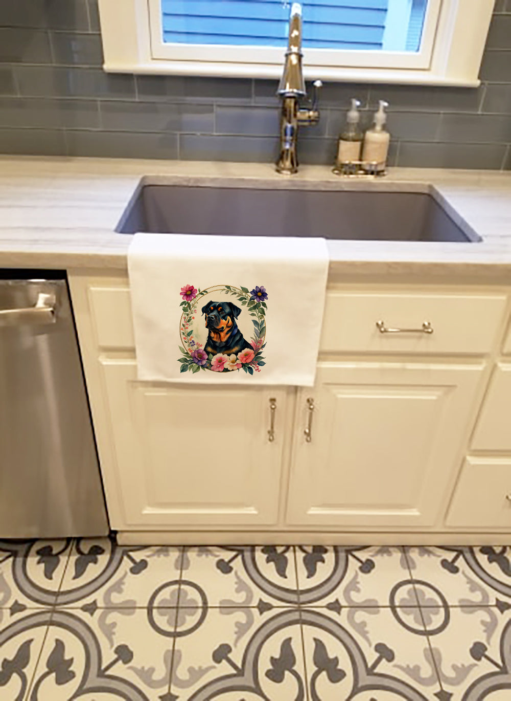 Rottweiler and Flowers Kitchen Towel Set of 2  the-store.com.