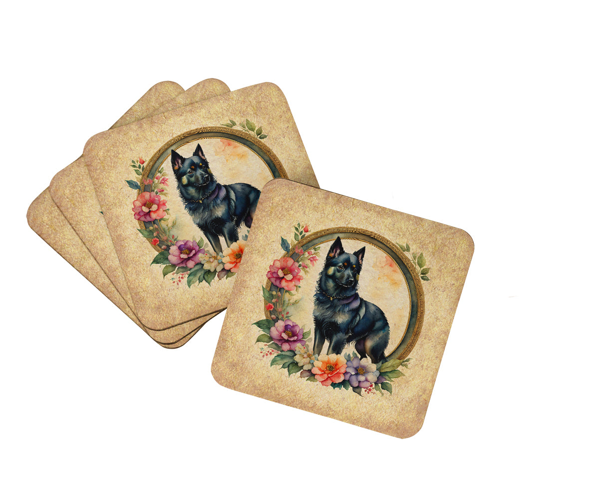 Buy this Schipperke and Flowers Foam Coasters