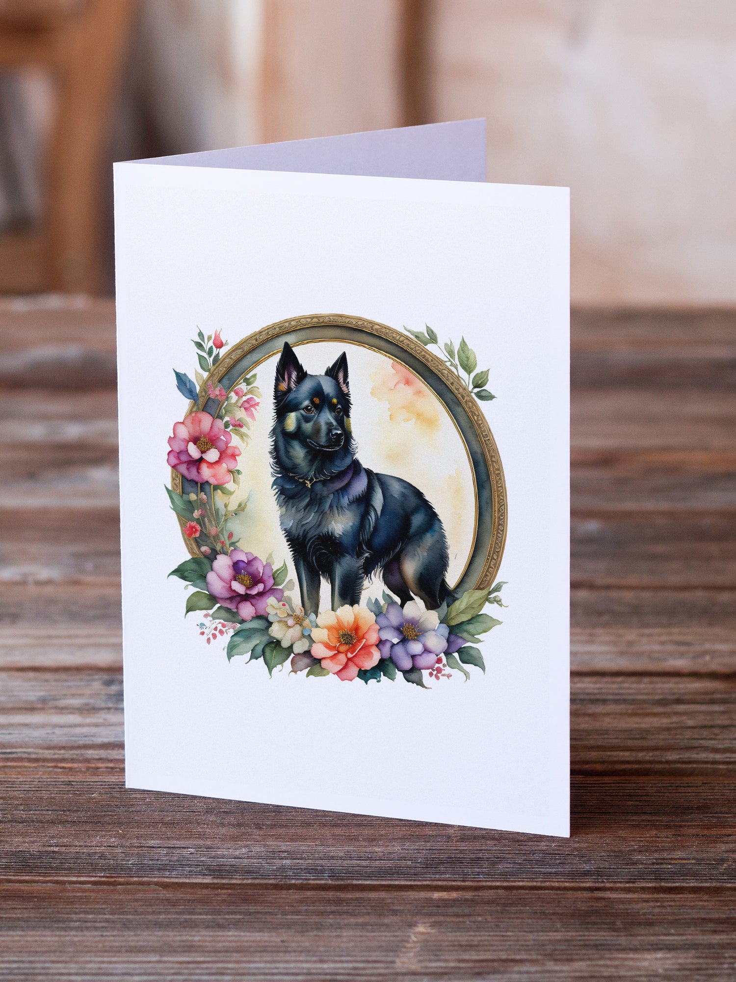 Schipperke and Flowers Greeting Cards and Envelopes Pack of 8  the-store.com.