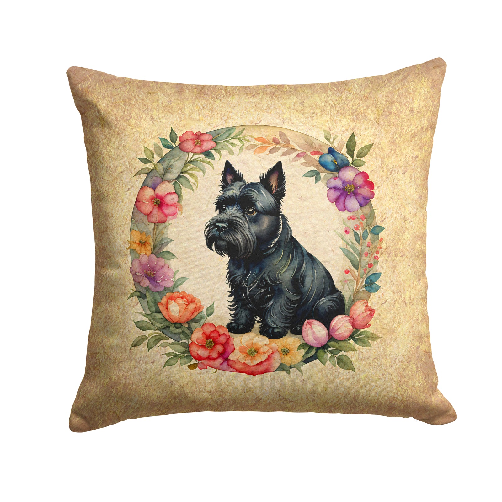 Buy this Scottish Terrier and Flowers Fabric Decorative Pillow