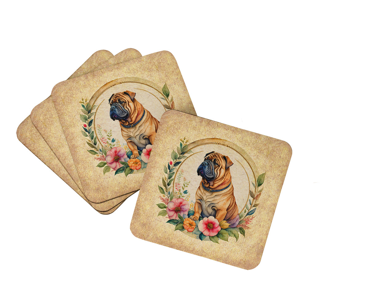 Buy this Shar Pei and Flowers Foam Coasters