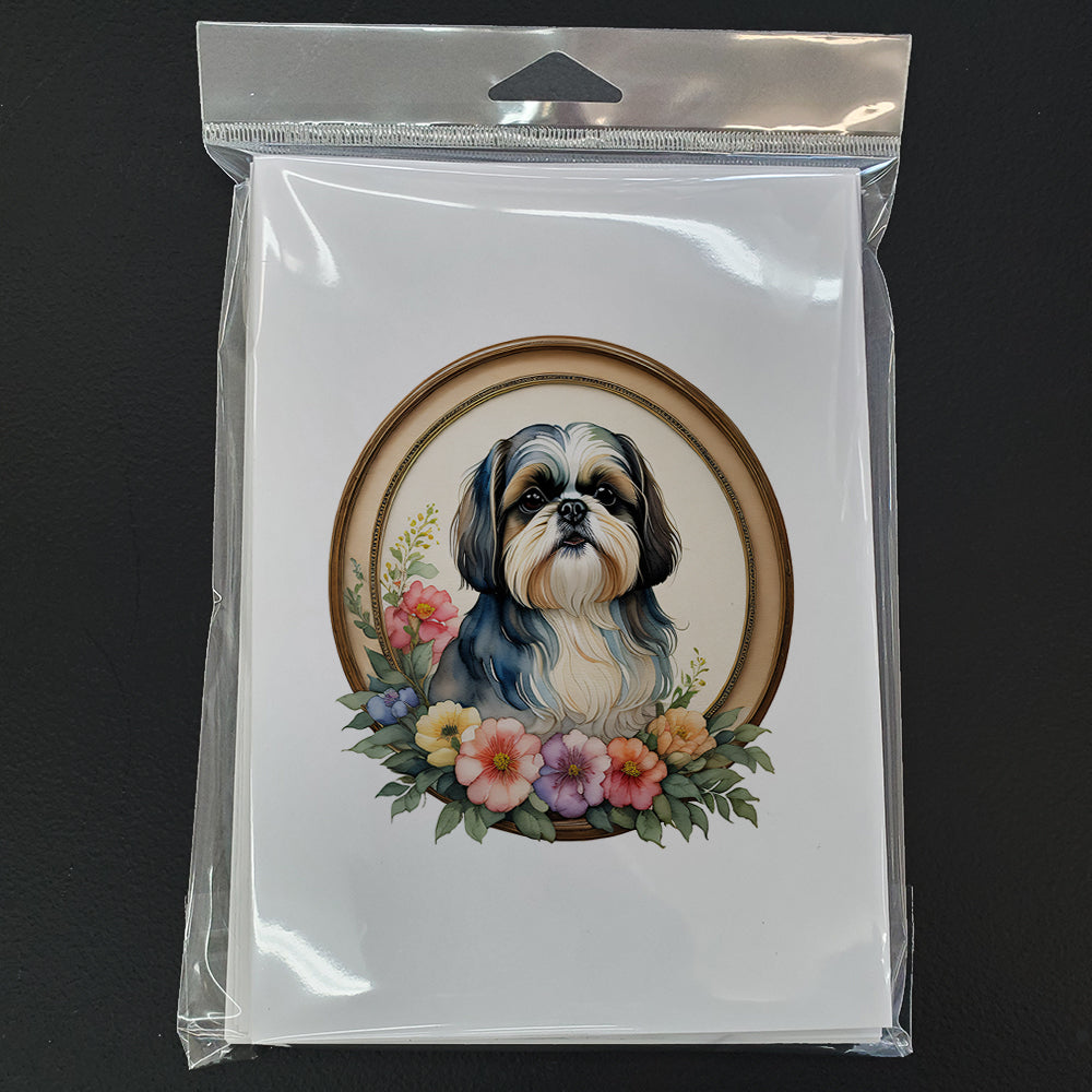 Shih Tzu and Flowers Greeting Cards and Envelopes Pack of 8