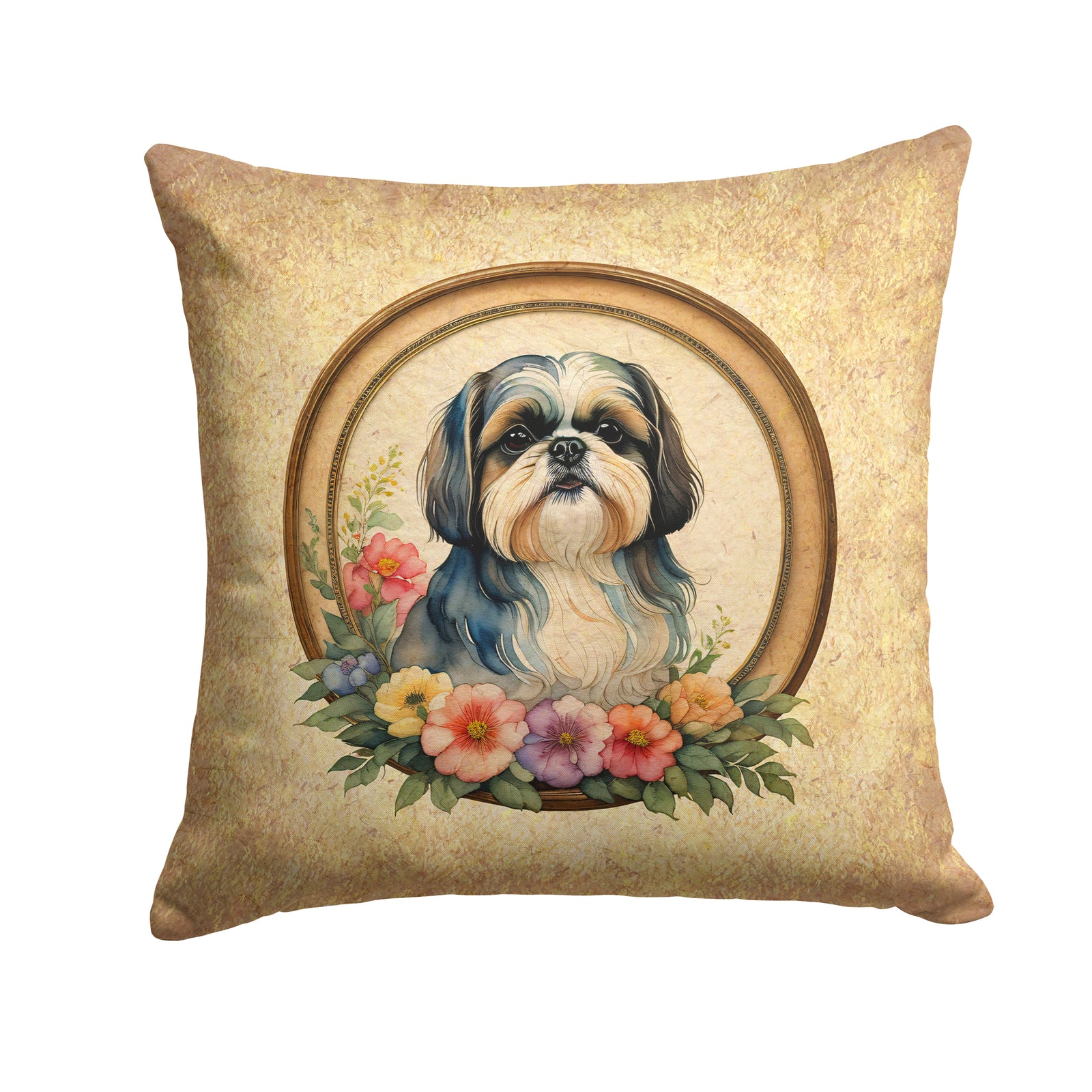 Buy this Shih Tzu and Flowers Fabric Decorative Pillow