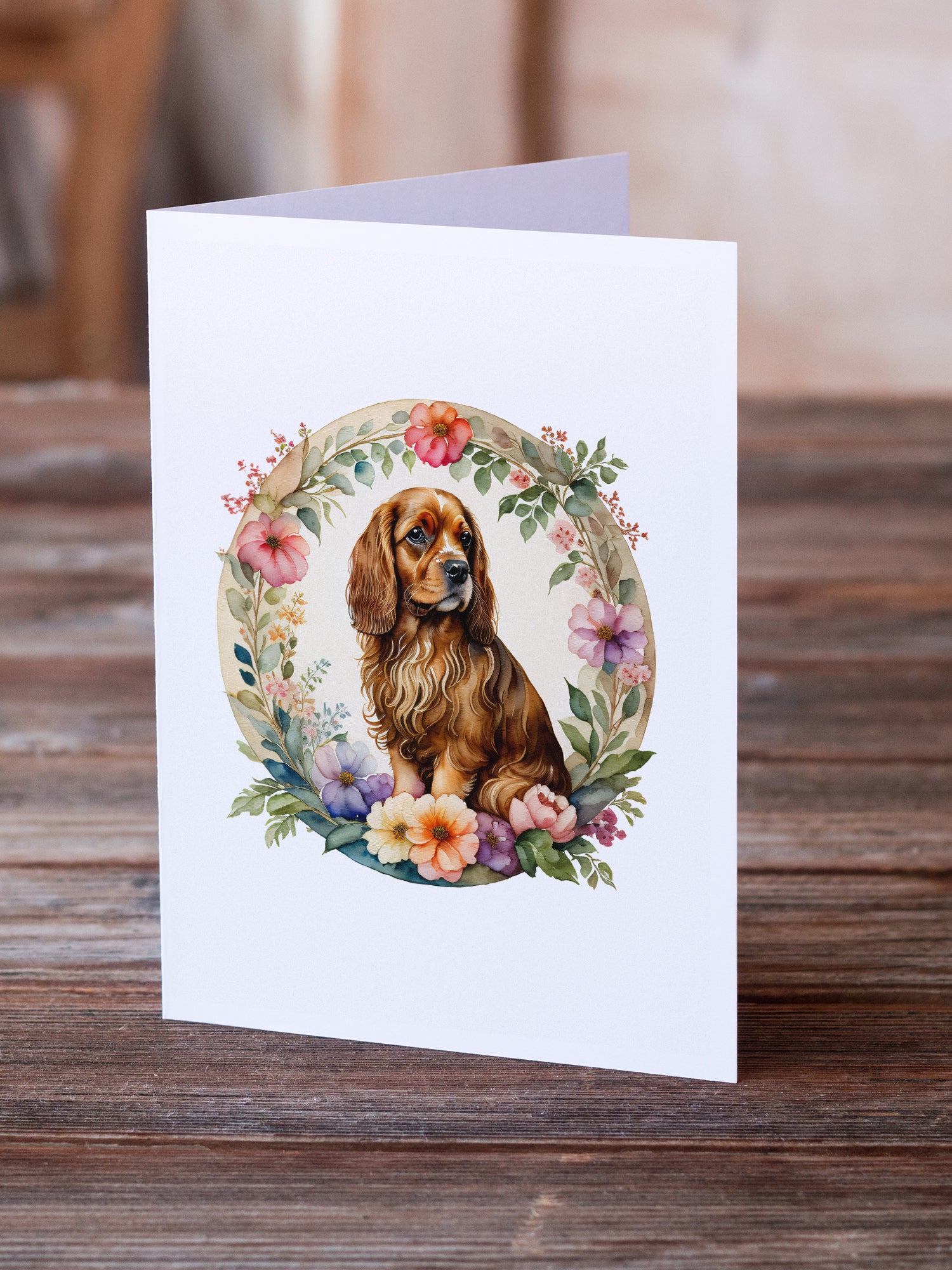 Sussex Spaniel and Flowers Greeting Cards and Envelopes Pack of 8  the-store.com.