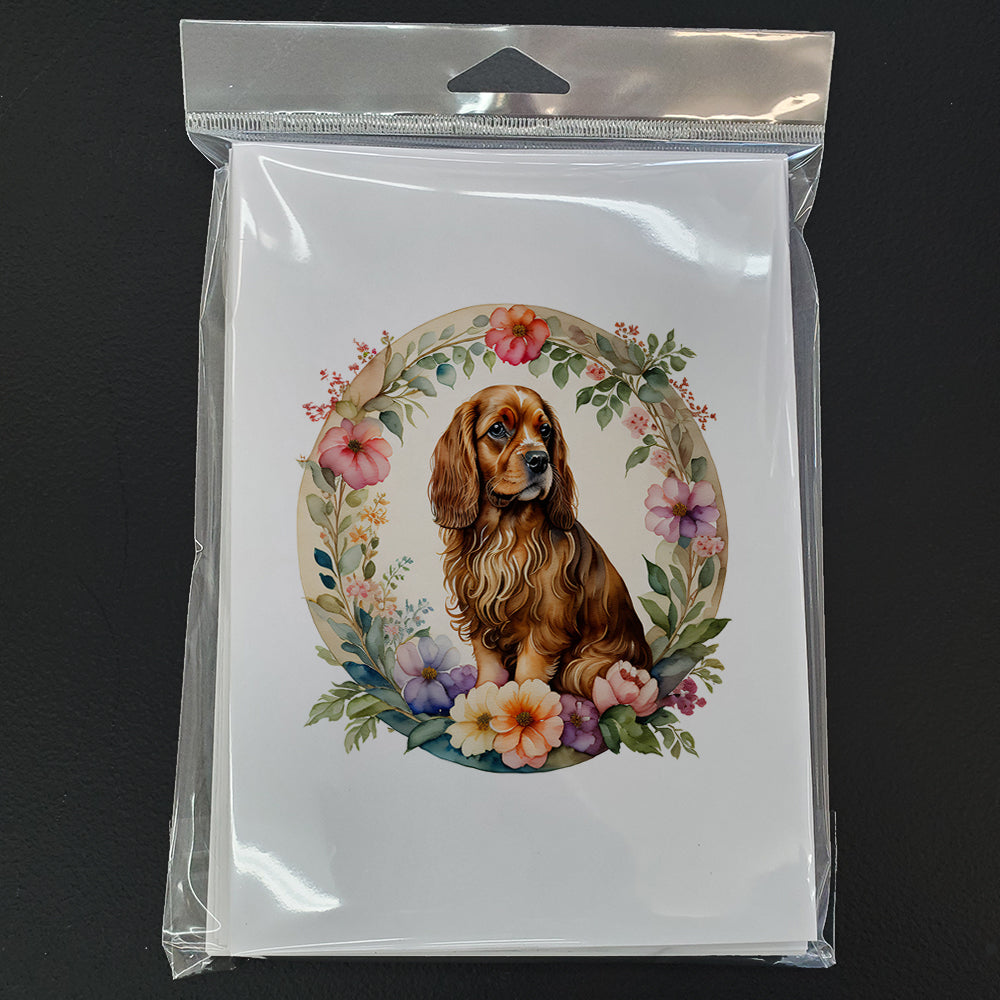Sussex Spaniel and Flowers Greeting Cards and Envelopes Pack of 8  the-store.com.