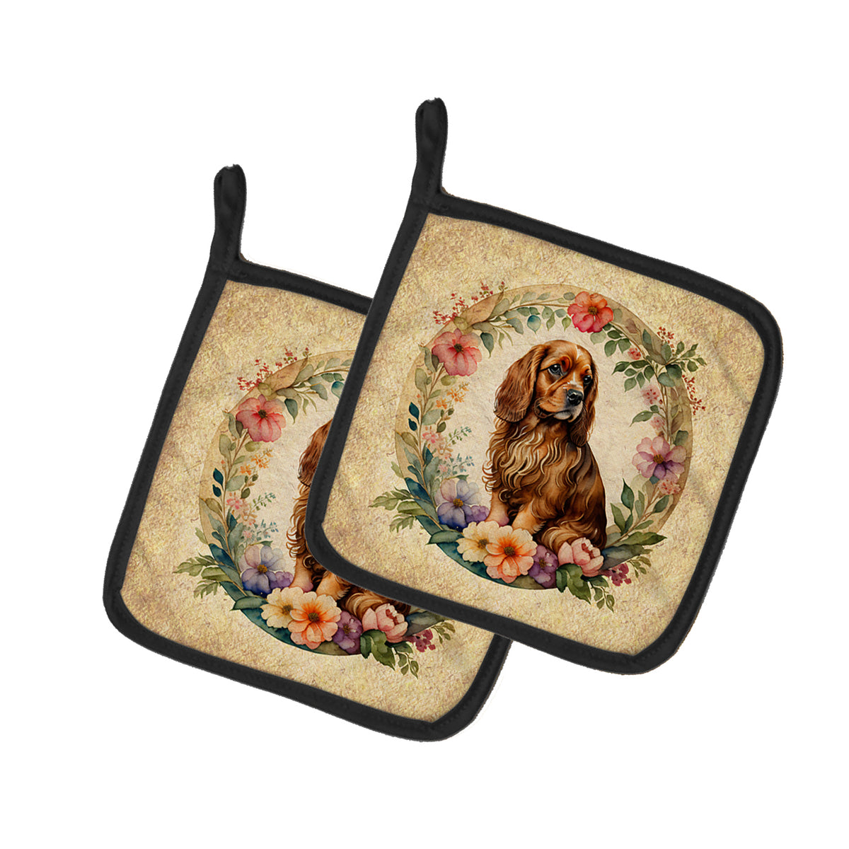 Buy this Sussex Spaniel and Flowers Pair of Pot Holders