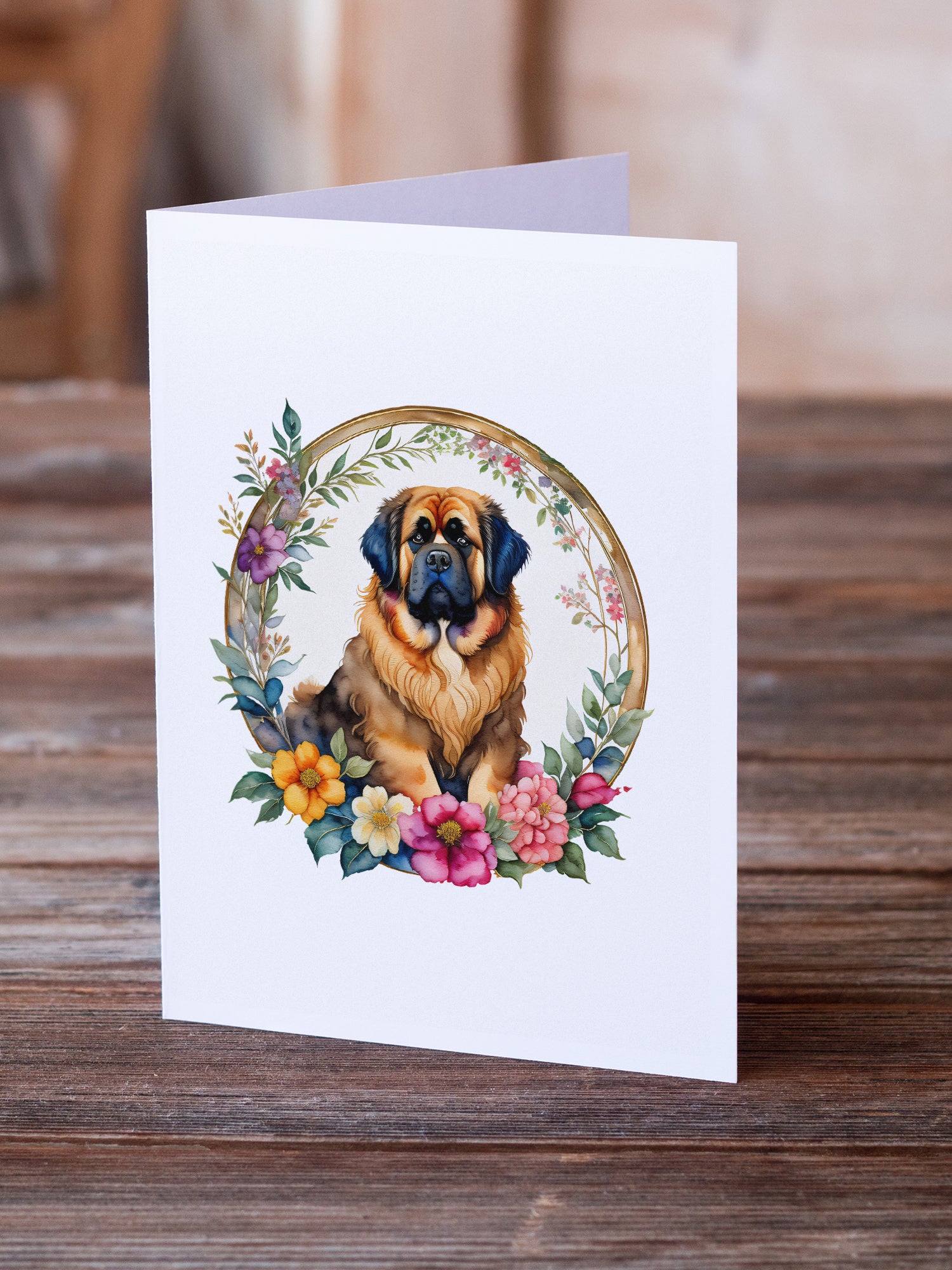 Tibetan Mastiff and Flowers Greeting Cards and Envelopes Pack of 8  the-store.com.