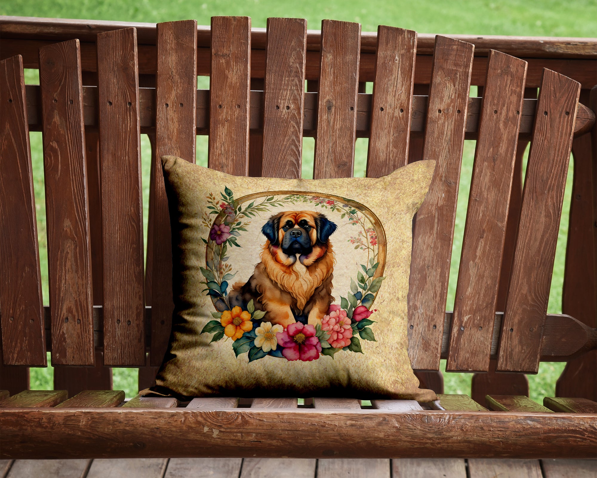 Tibetan Mastiff and Flowers Fabric Decorative Pillow  the-store.com.