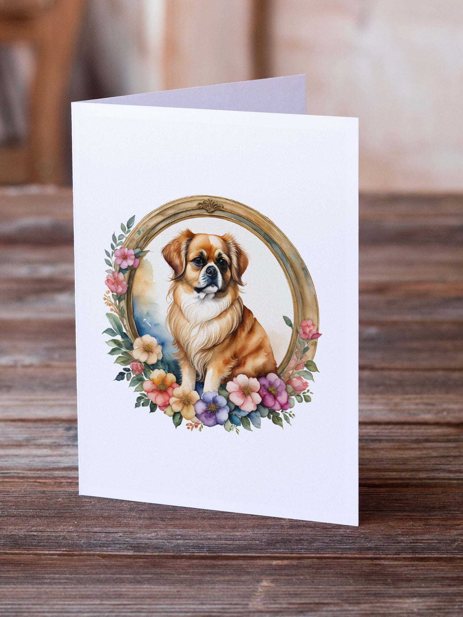 Buy this Tibetan Spaniel and Flowers Greeting Cards and Envelopes Pack of 8