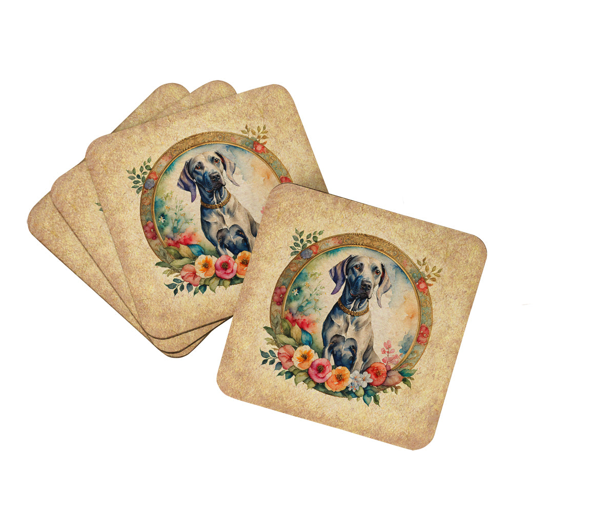 Buy this Weimaraner and Flowers Foam Coasters