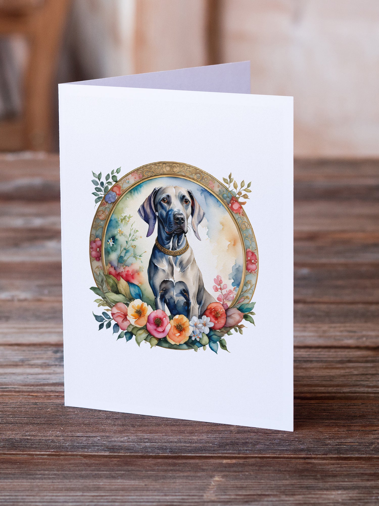 Buy this Weimaraner and Flowers Greeting Cards and Envelopes Pack of 8