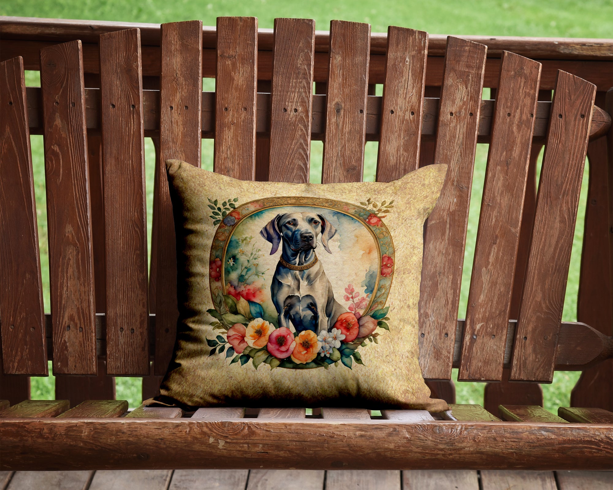 Buy this Weimaraner and Flowers Fabric Decorative Pillow