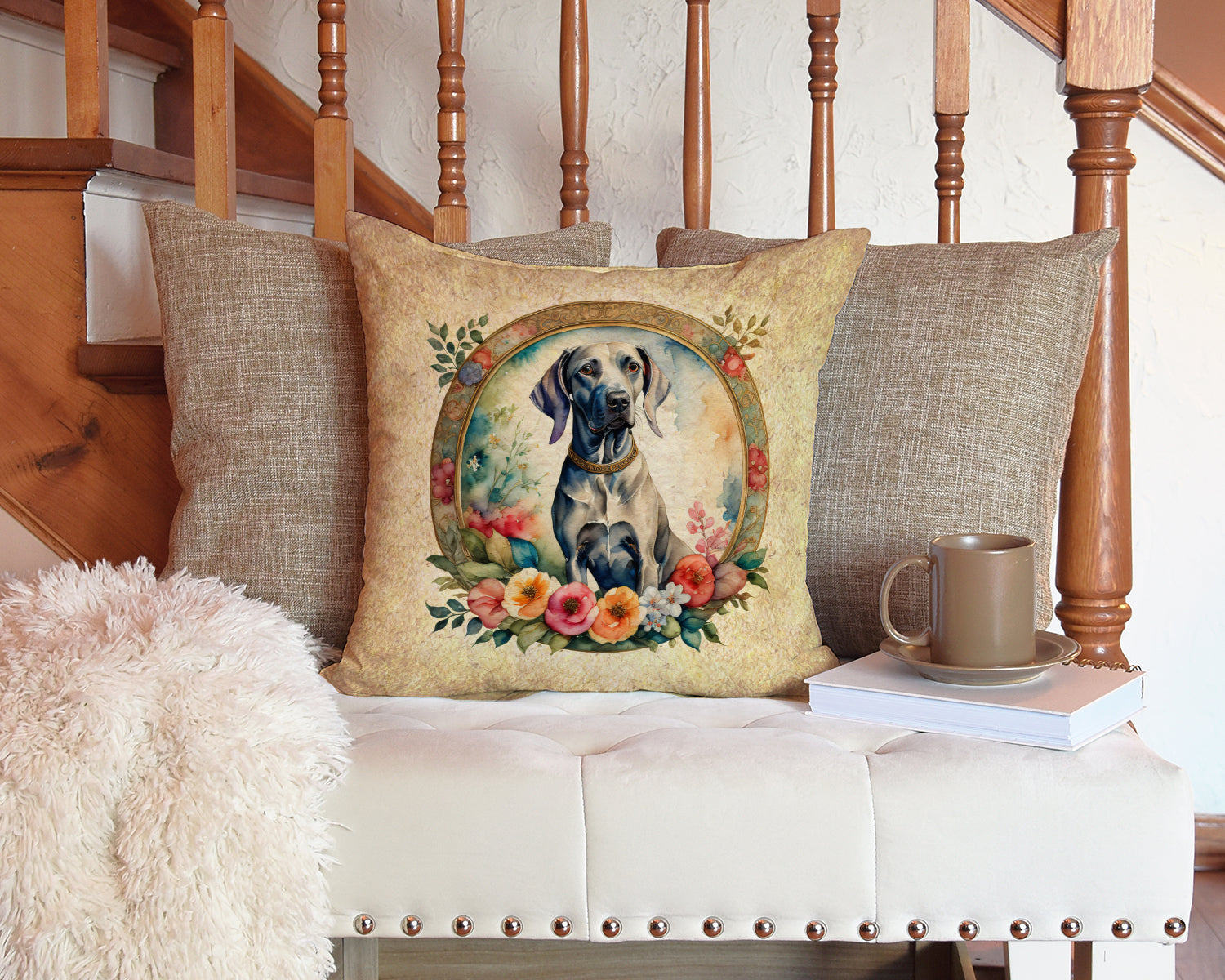 Weimaraner and Flowers Fabric Decorative Pillow  the-store.com.
