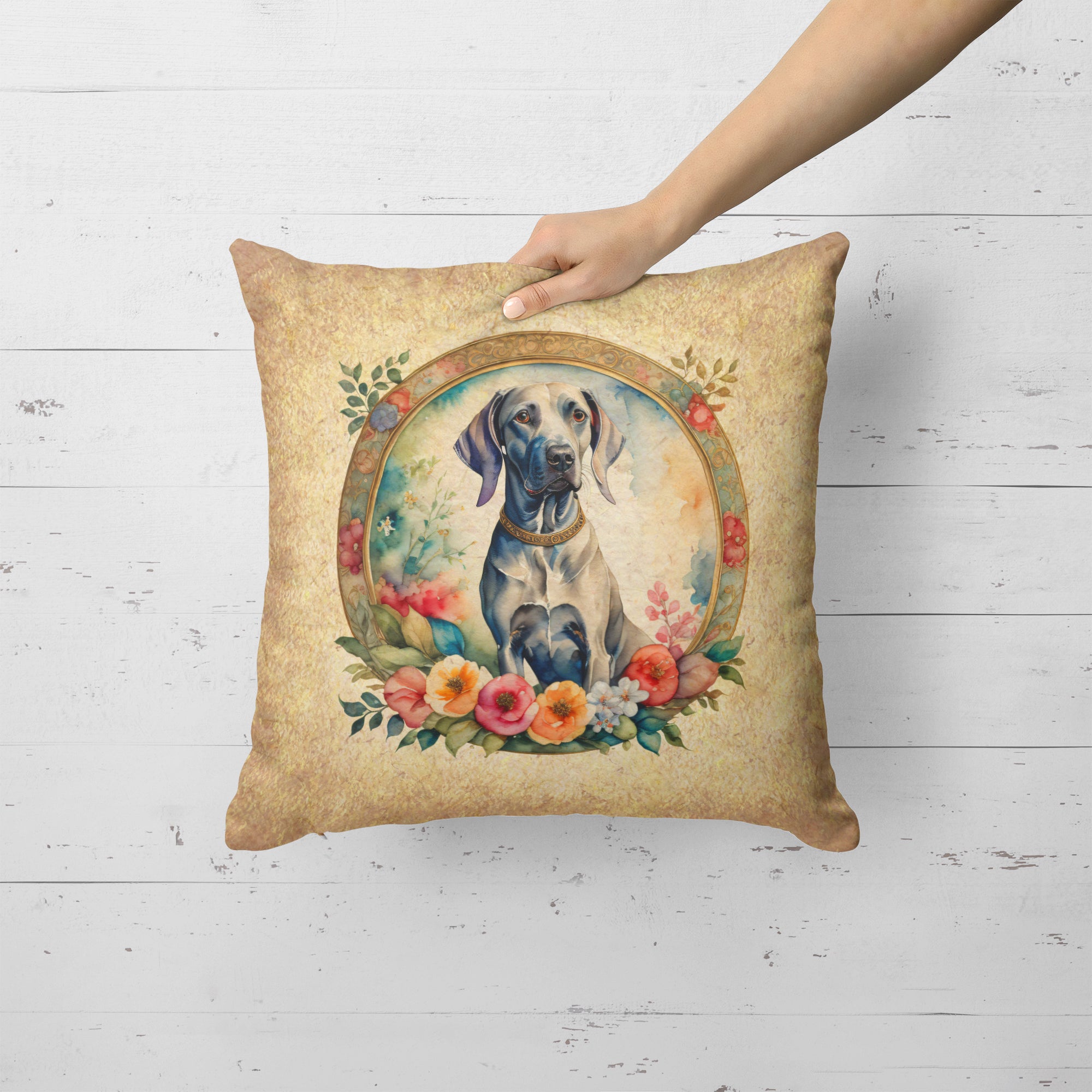 Weimaraner and Flowers Fabric Decorative Pillow  the-store.com.