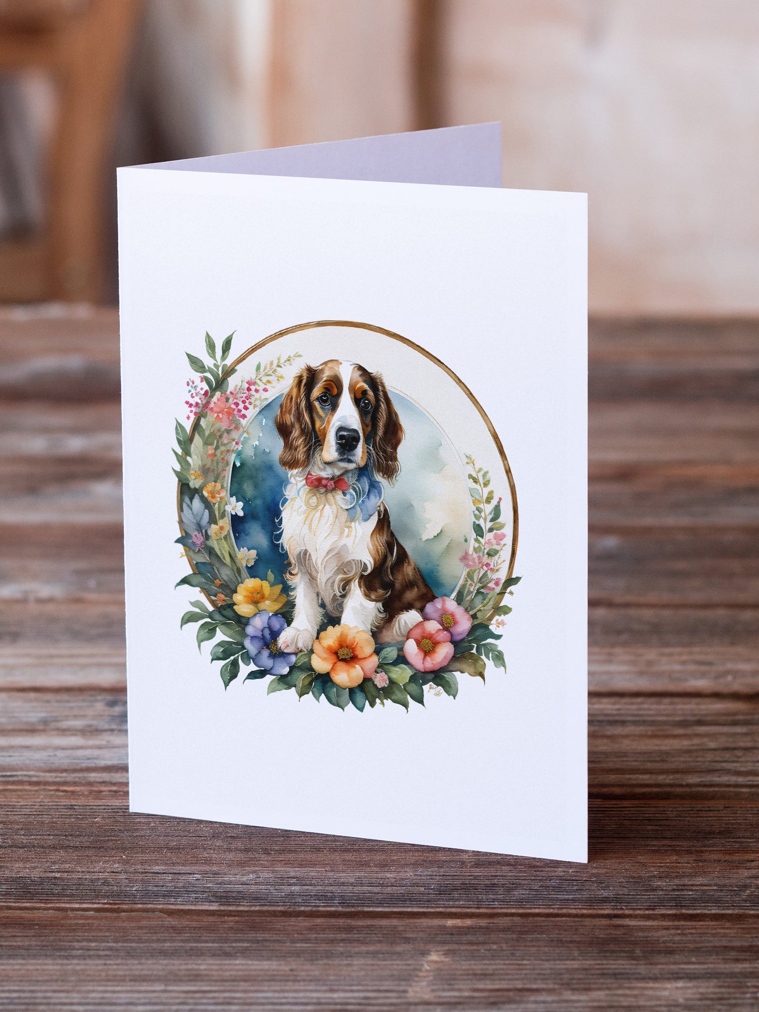 Welsh Springer Spaniel and Flowers Greeting Cards and Envelopes Pack of 8