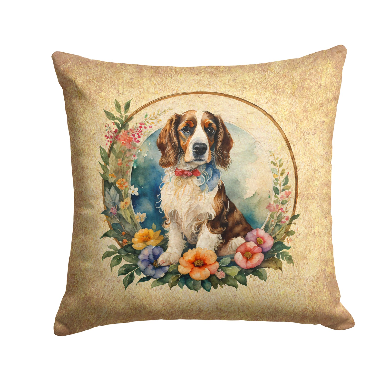 Buy this Welsh Springer Spaniel and Flowers Fabric Decorative Pillow