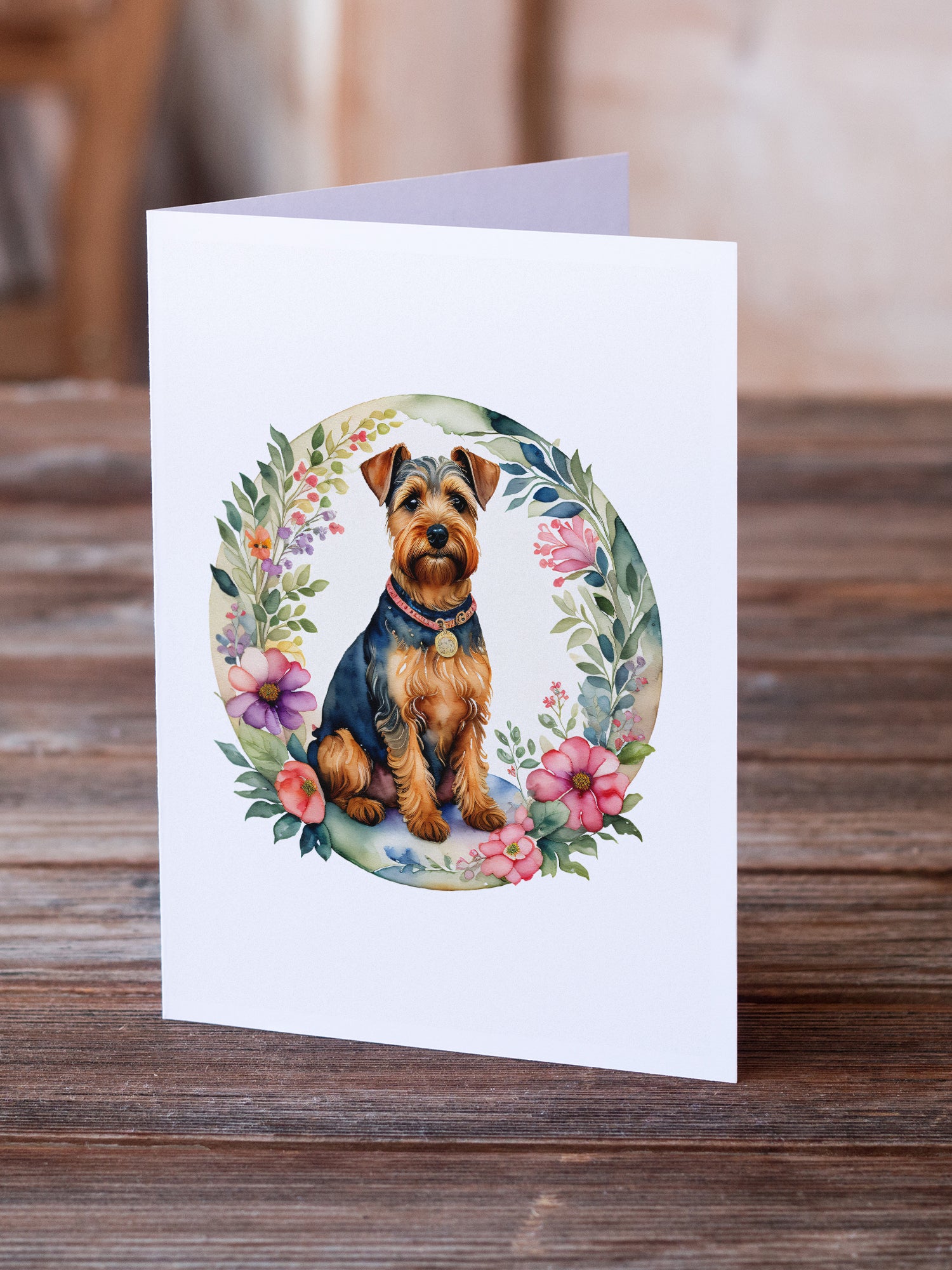 Welsh Terrier and Flowers Greeting Cards and Envelopes Pack of 8  the-store.com.