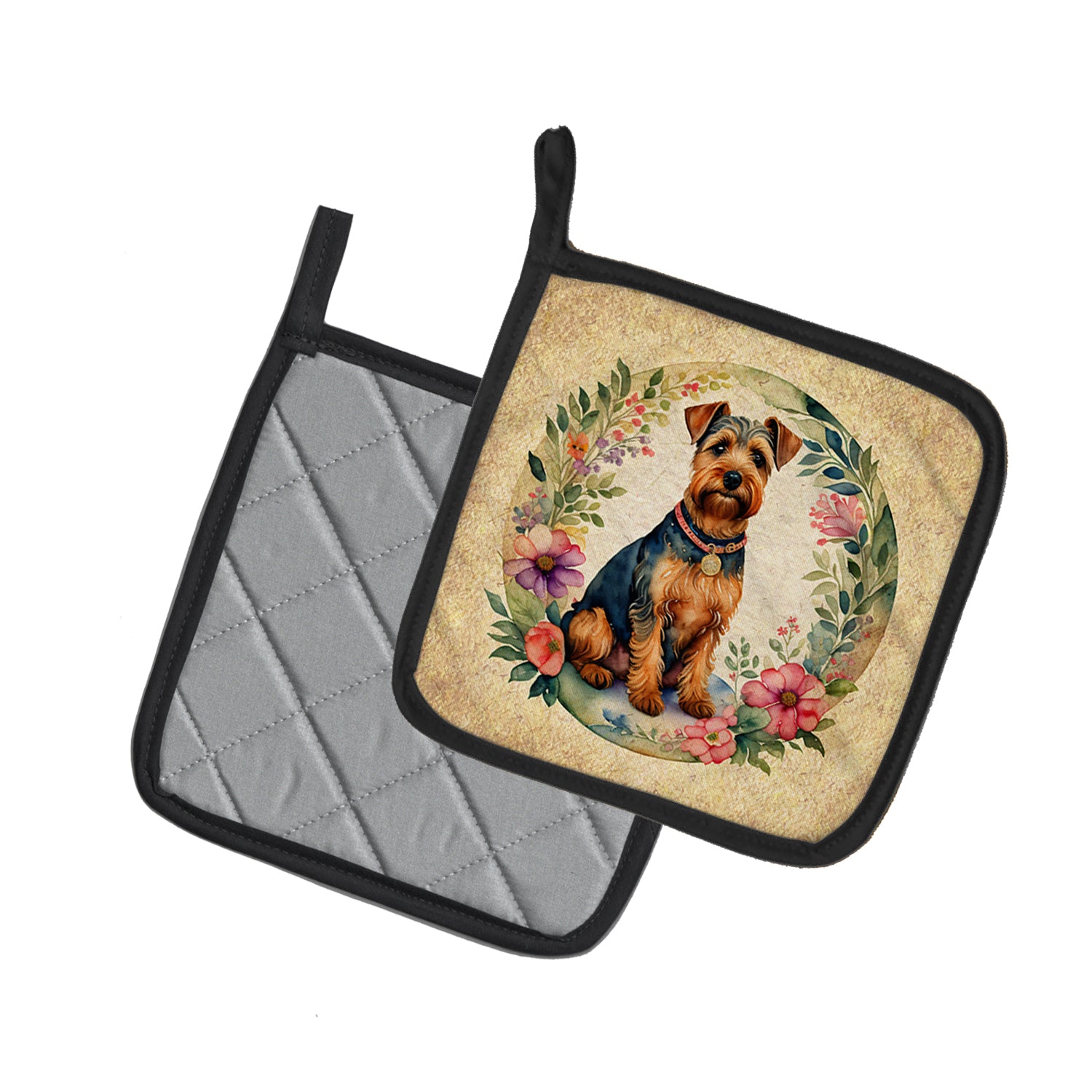 Welsh Terrier and Flowers Pair of Pot Holders  the-store.com.