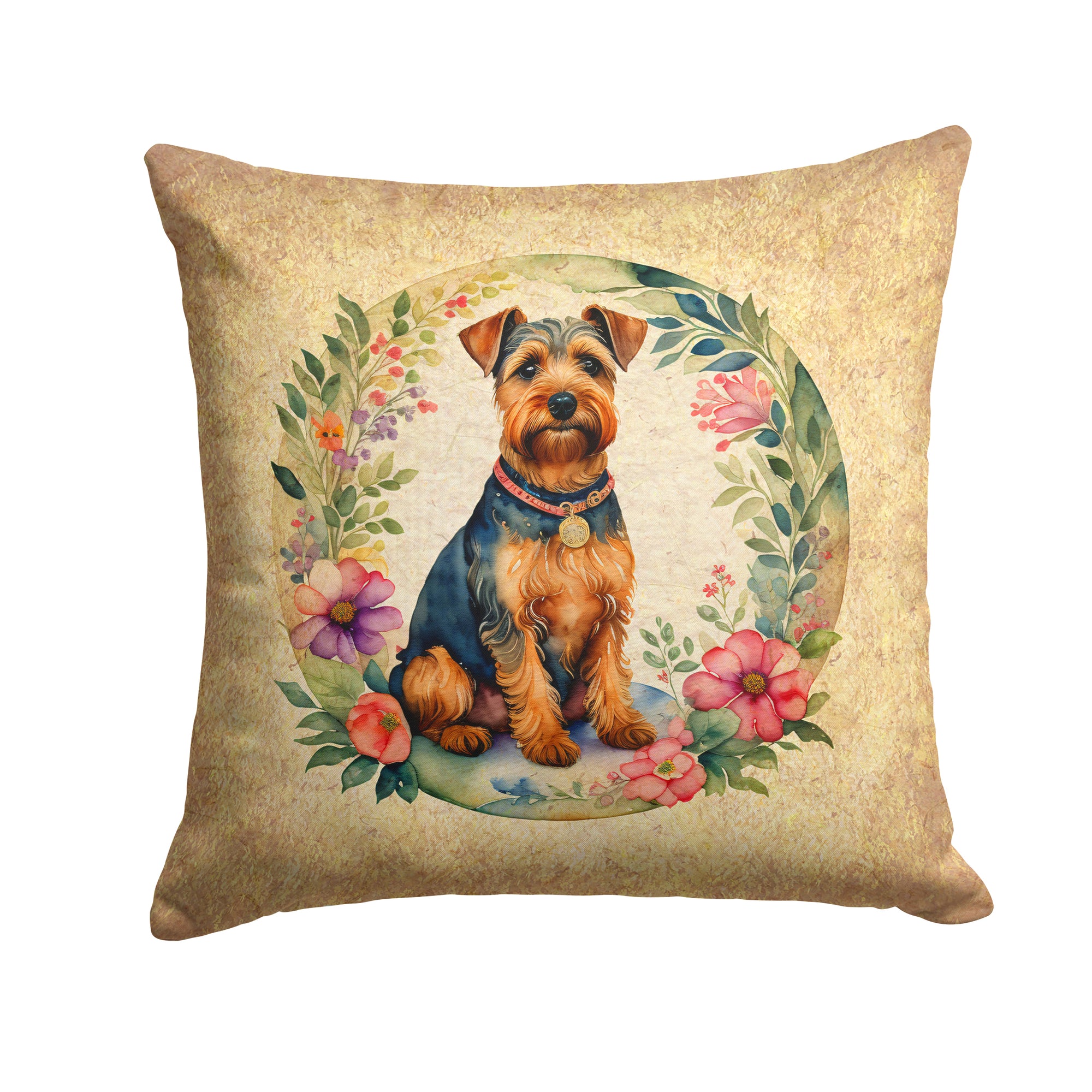 Buy this Welsh Terrier and Flowers Fabric Decorative Pillow