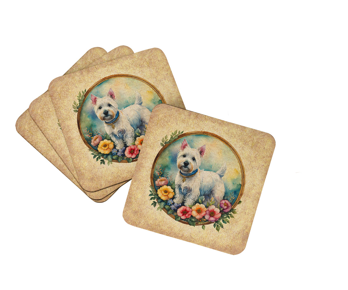 Buy this Westie and Flowers Foam Coasters