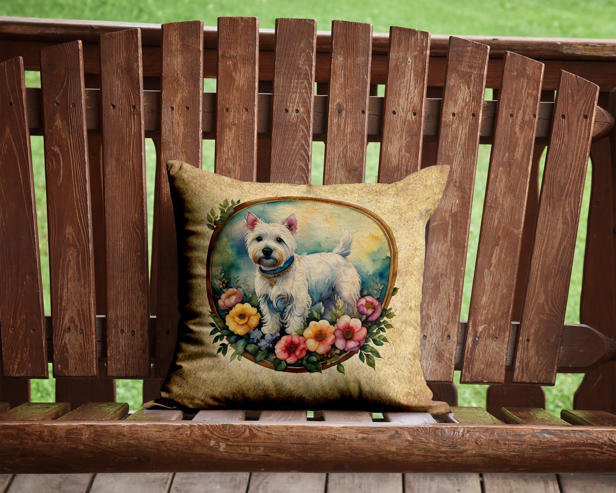 Westie and Flowers Fabric Decorative Pillow  the-store.com.