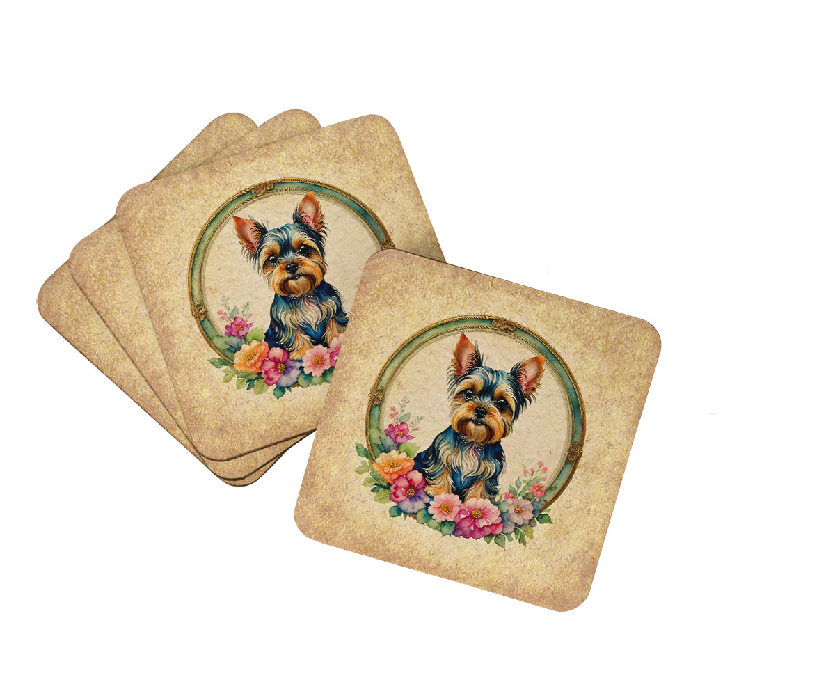 Buy this Yorkshire Terrier and Flowers Foam Coasters