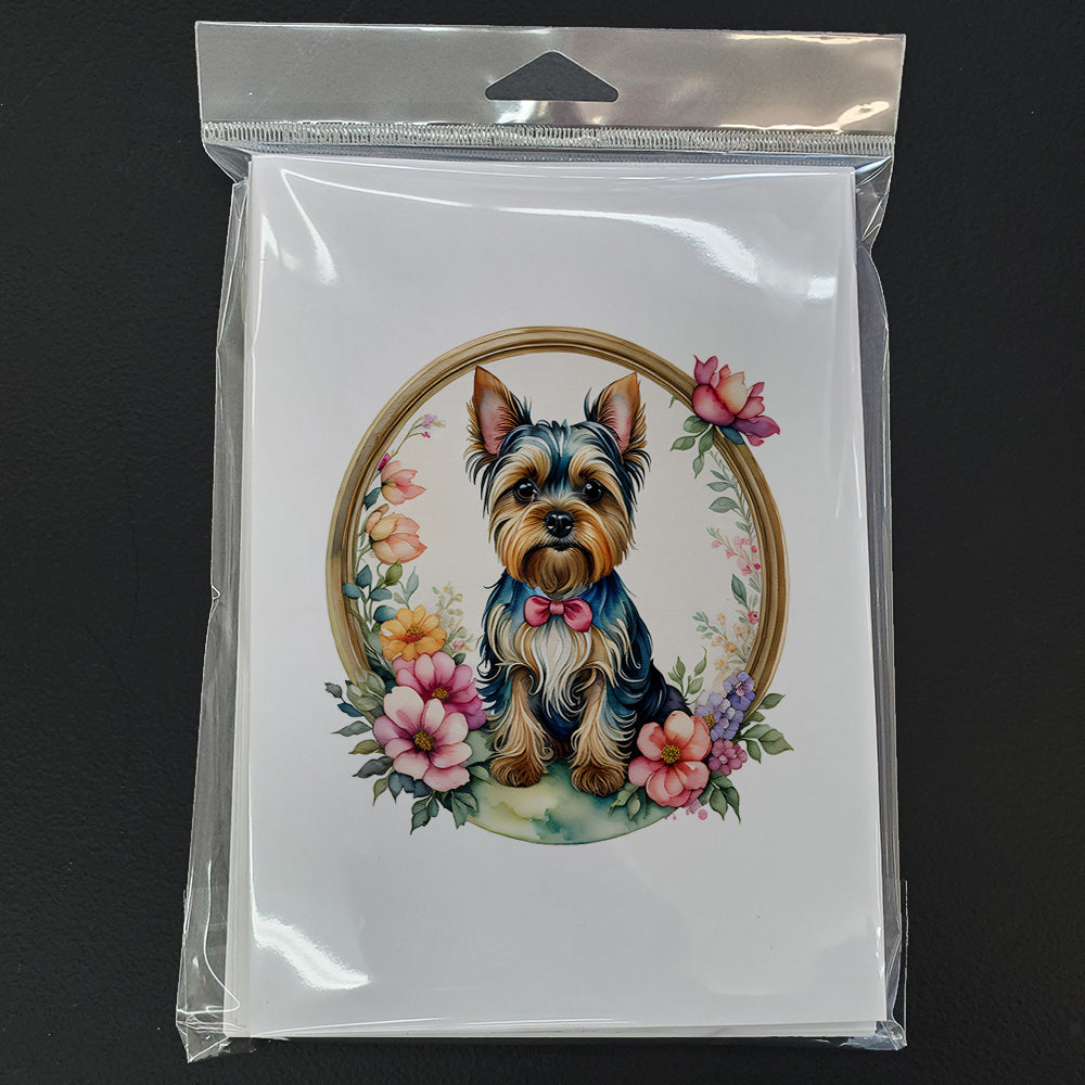 Yorkshire Terrier and Flowers Greeting Cards and Envelopes Pack of 8  the-store.com.