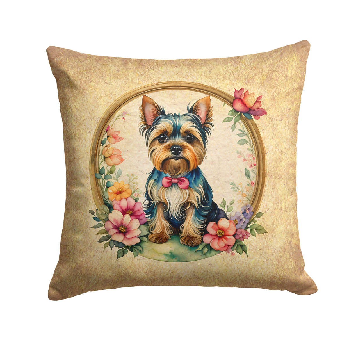 Buy this Yorkshire Terrier and Flowers Fabric Decorative Pillow