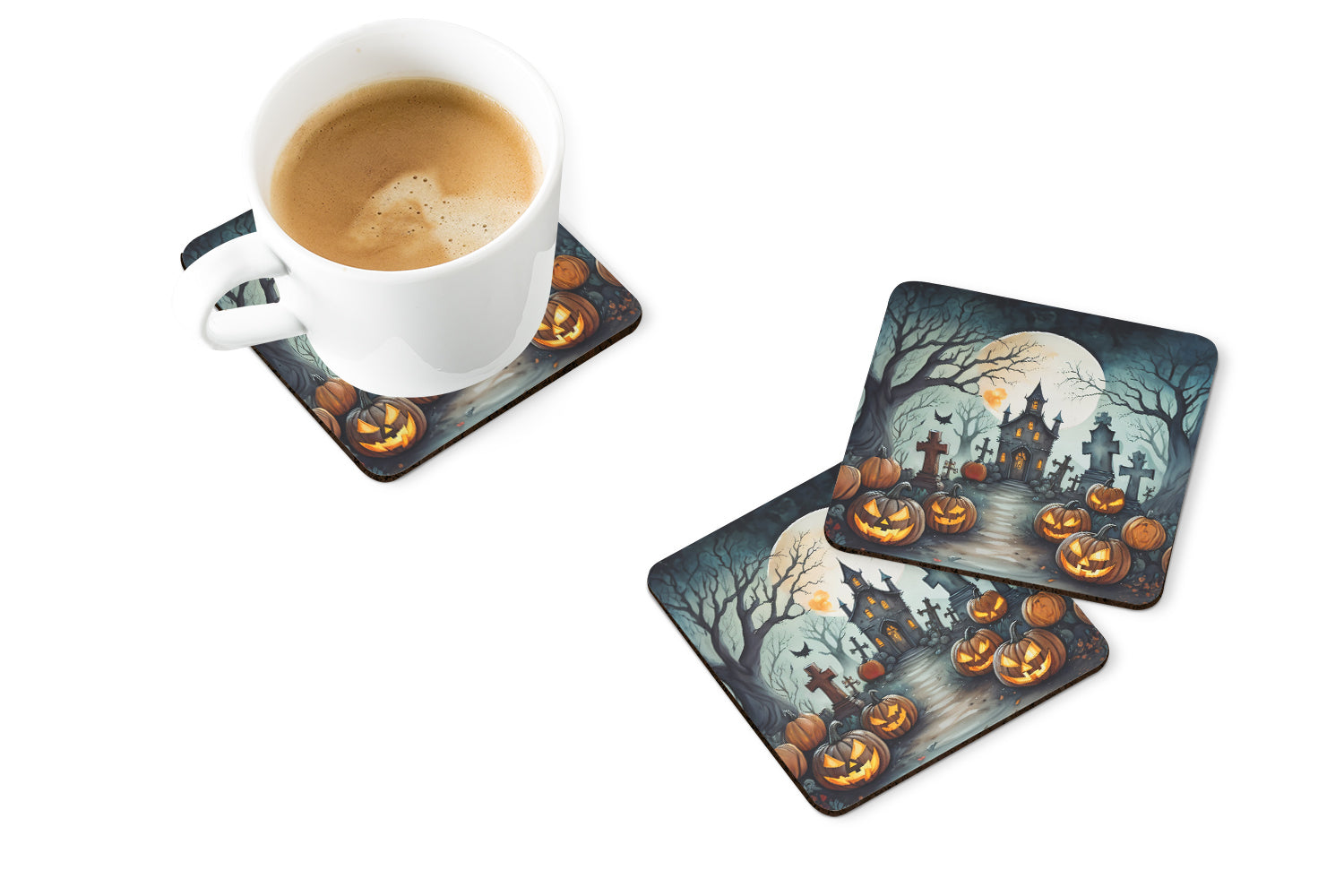 Graveyard Spooky Halloween Foam Coaster Set of 4  the-store.com.