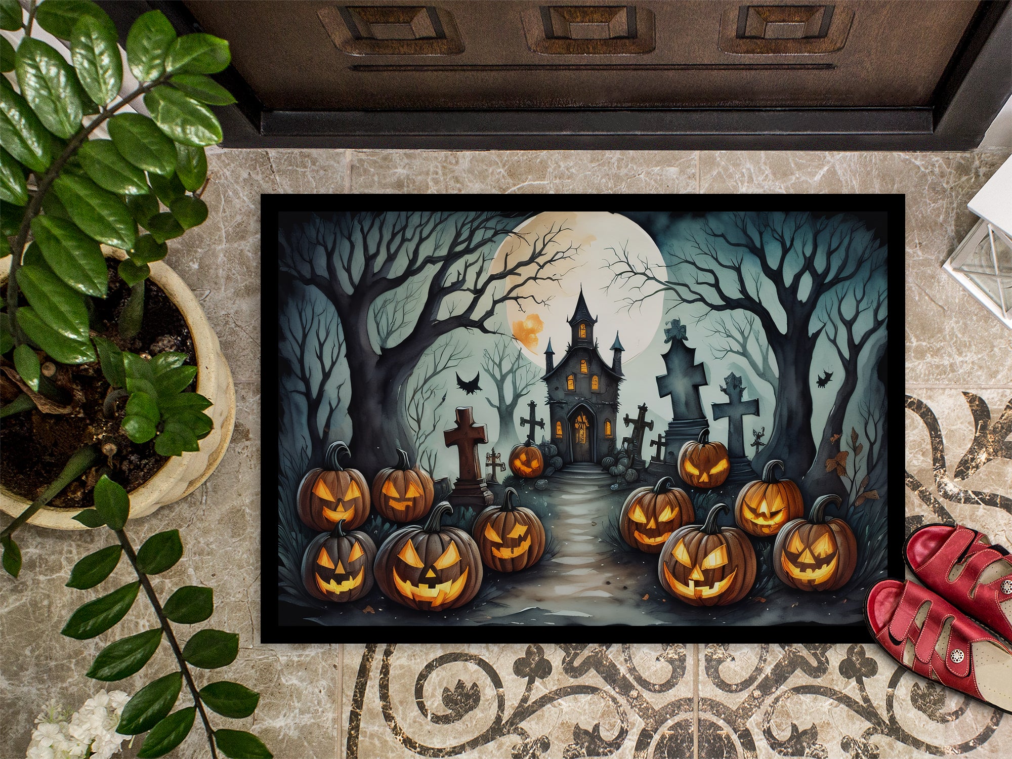 Graveyard Spooky Halloween Indoor or Outdoor Mat 24x36  the-store.com.