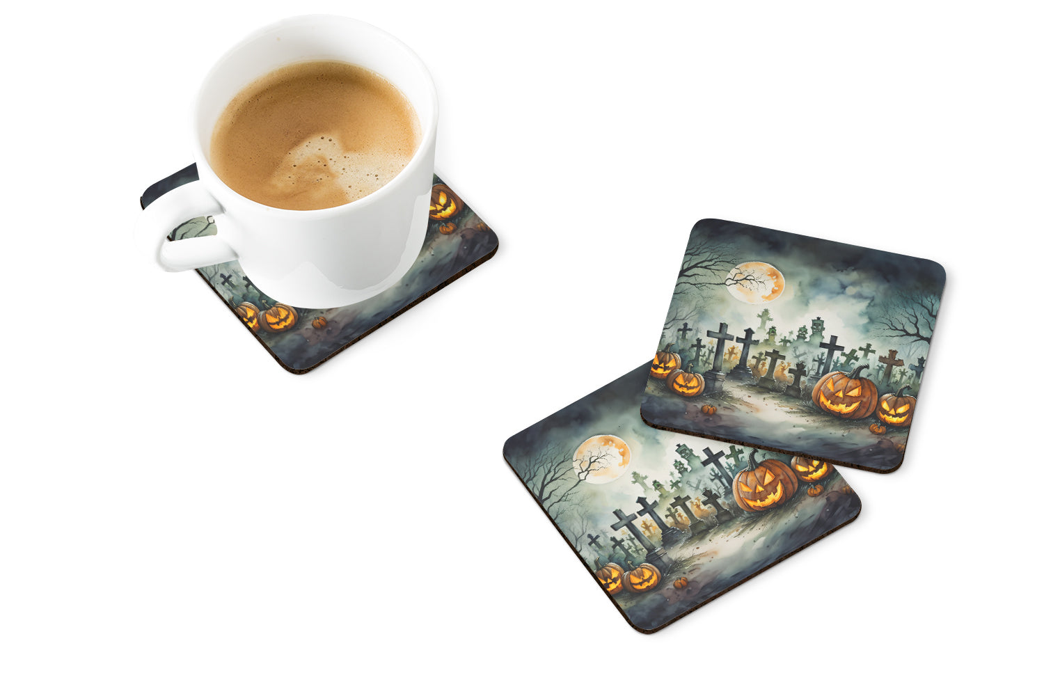 Buy this Graveyard Spooky Halloween Foam Coaster Set of 4