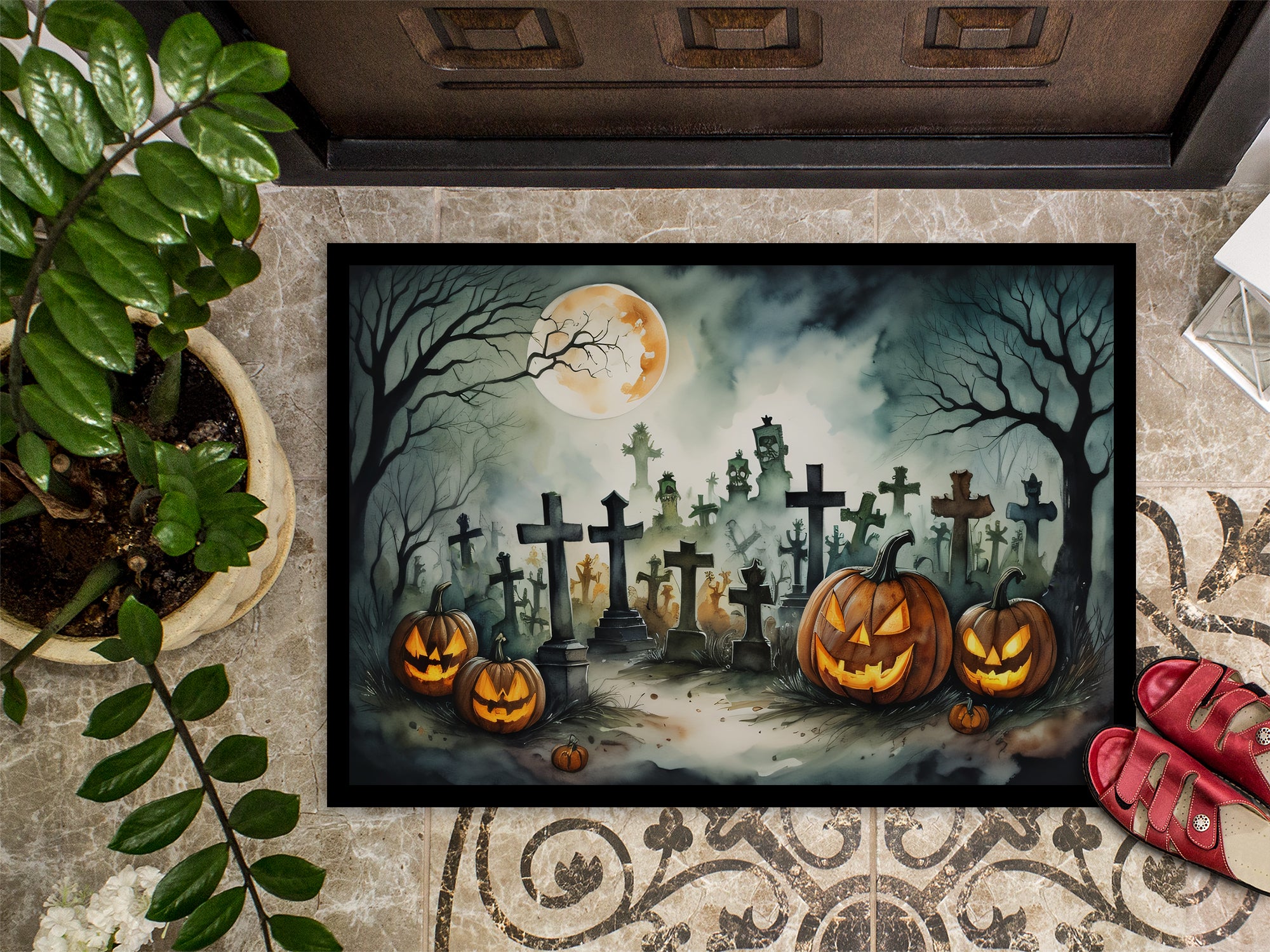 Graveyard Spooky Halloween Doormat 18x27