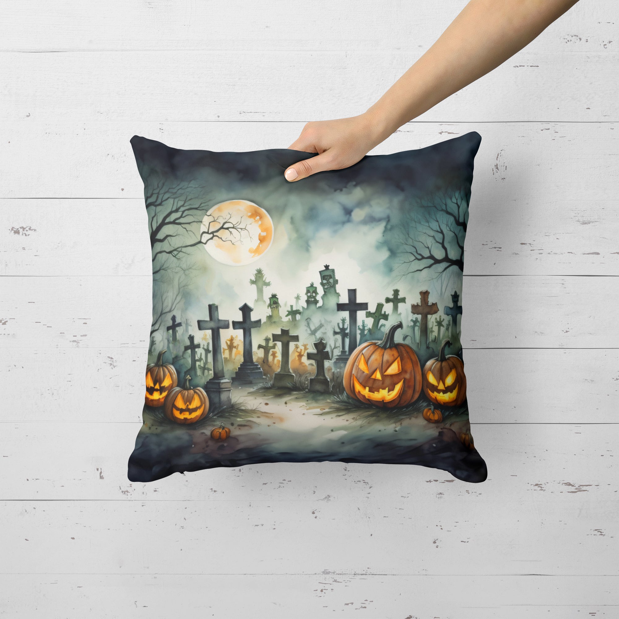 Buy this Graveyard Spooky Halloween Fabric Decorative Pillow