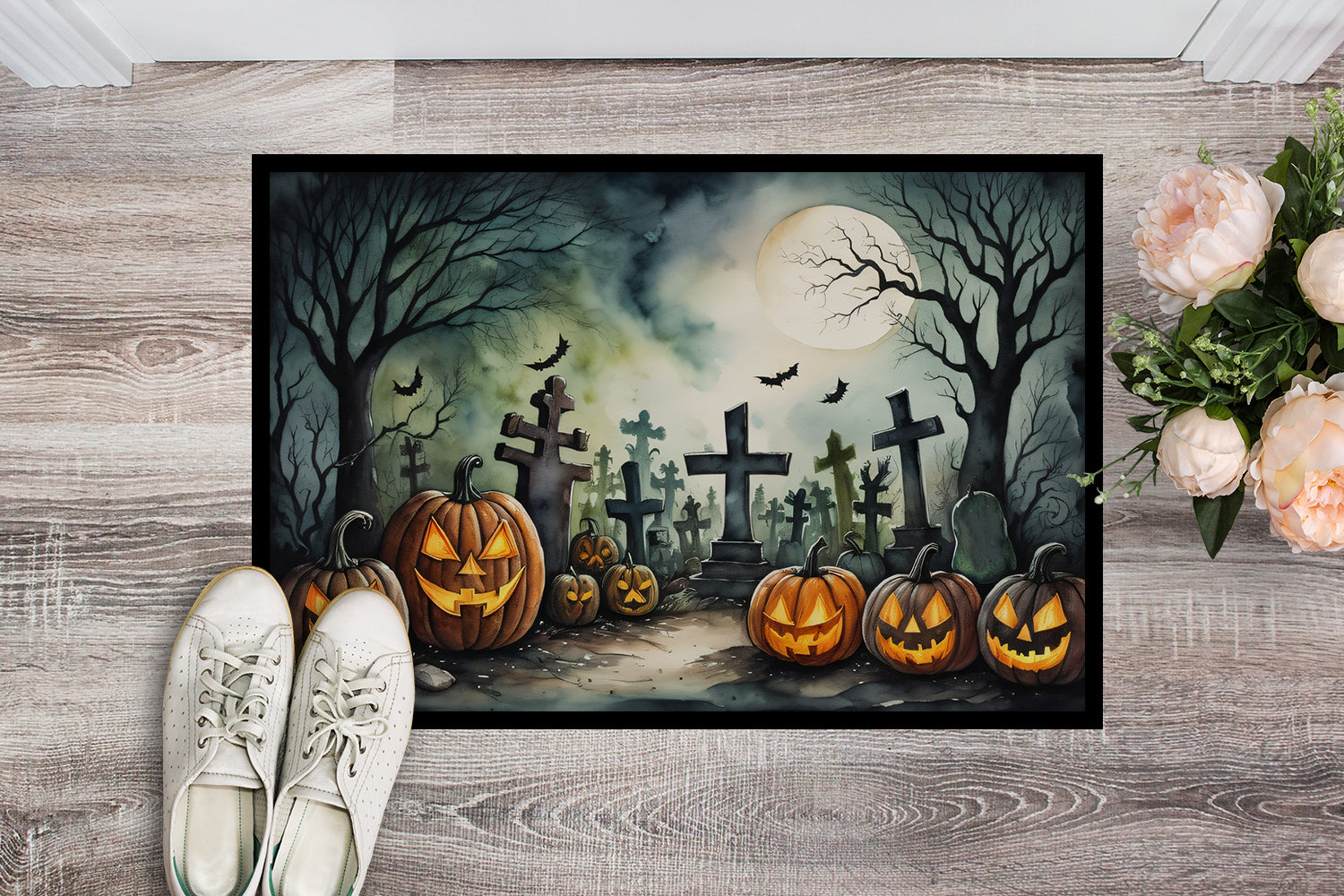 Graveyard Spooky Halloween Indoor or Outdoor Mat 24x36  the-store.com.
