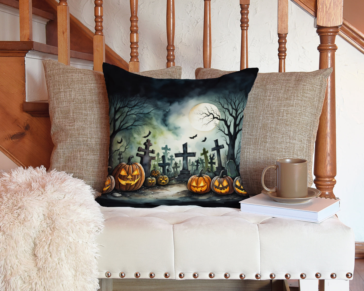 Graveyard Spooky Halloween Fabric Decorative Pillow  the-store.com.