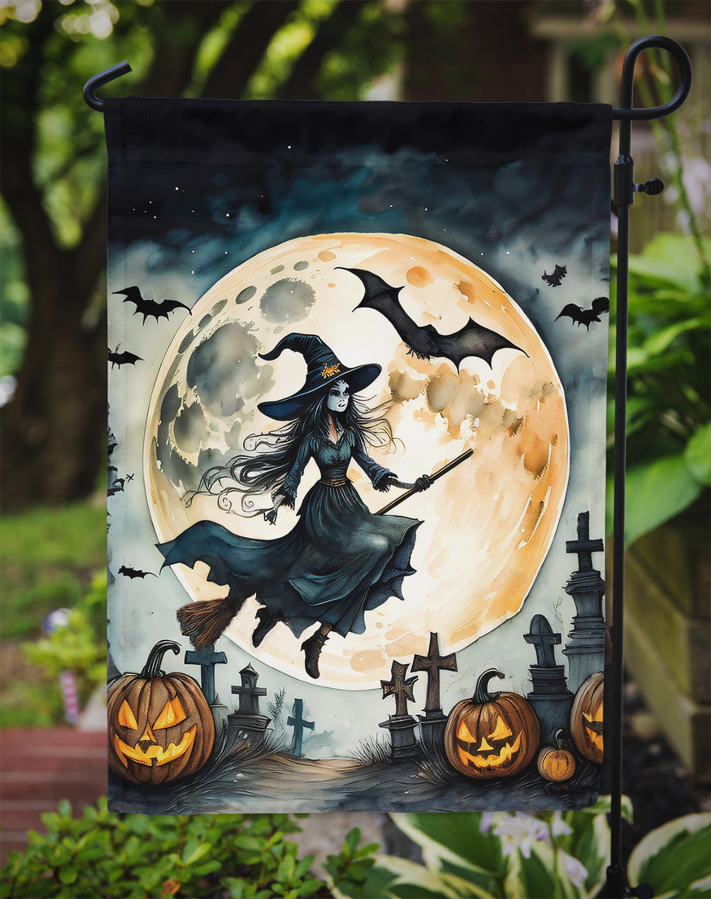 Flying Witch Spooky Halloween Garden Flag  the-store.com.