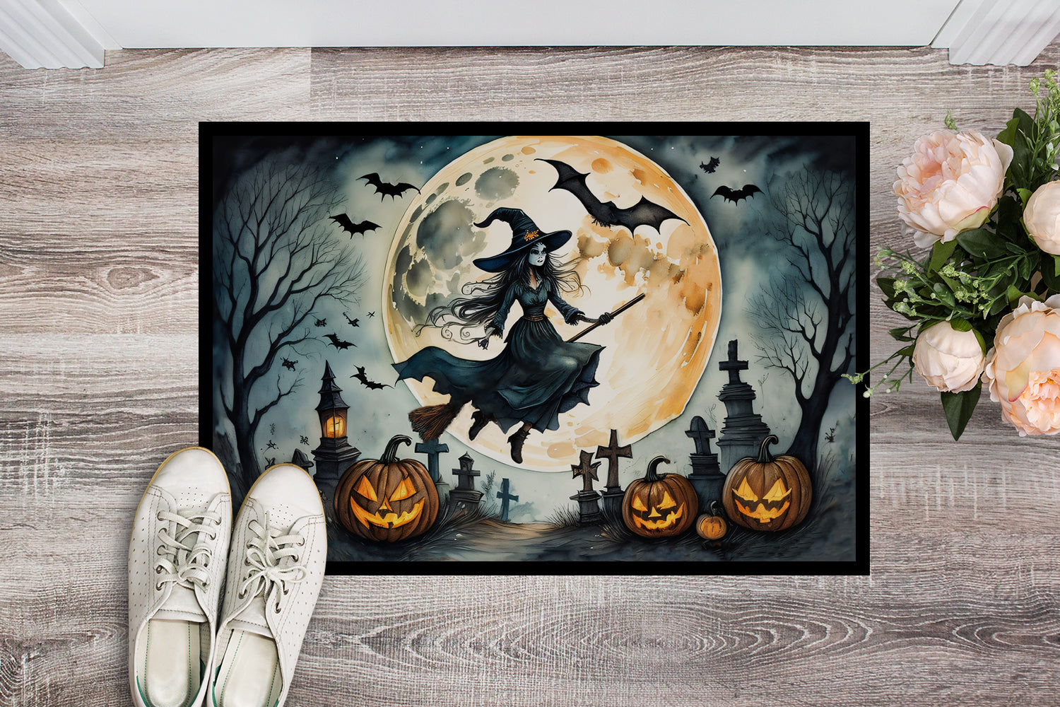 Flying Witch Spooky Halloween Indoor or Outdoor Mat 24x36  the-store.com.