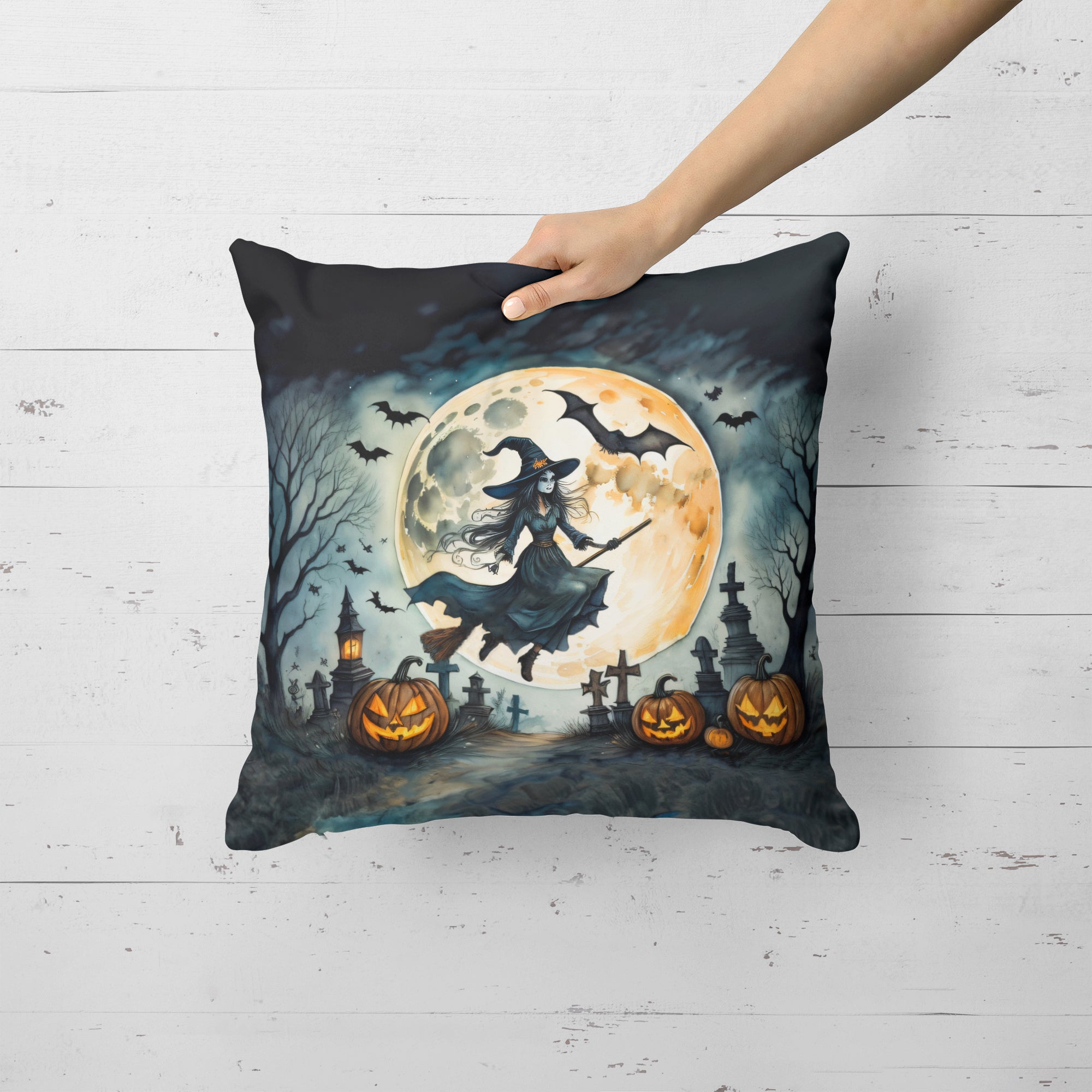 Buy this Flying Witch Spooky Halloween Fabric Decorative Pillow