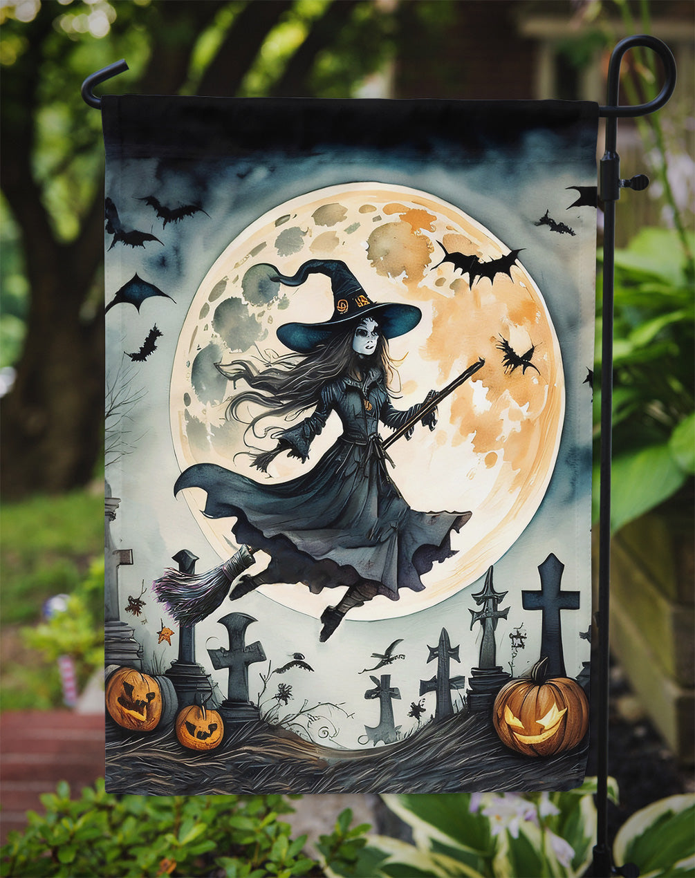 Flying Witch Spooky Halloween Garden Flag  the-store.com.