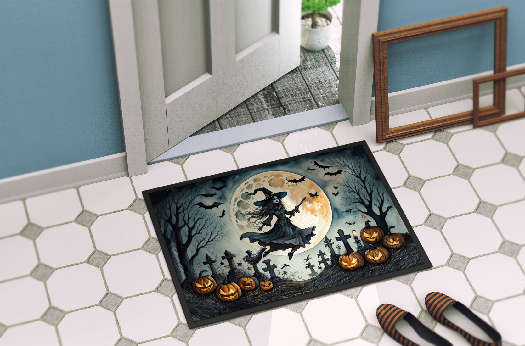 Flying Witch Spooky Halloween Indoor or Outdoor Mat 24x36  the-store.com.