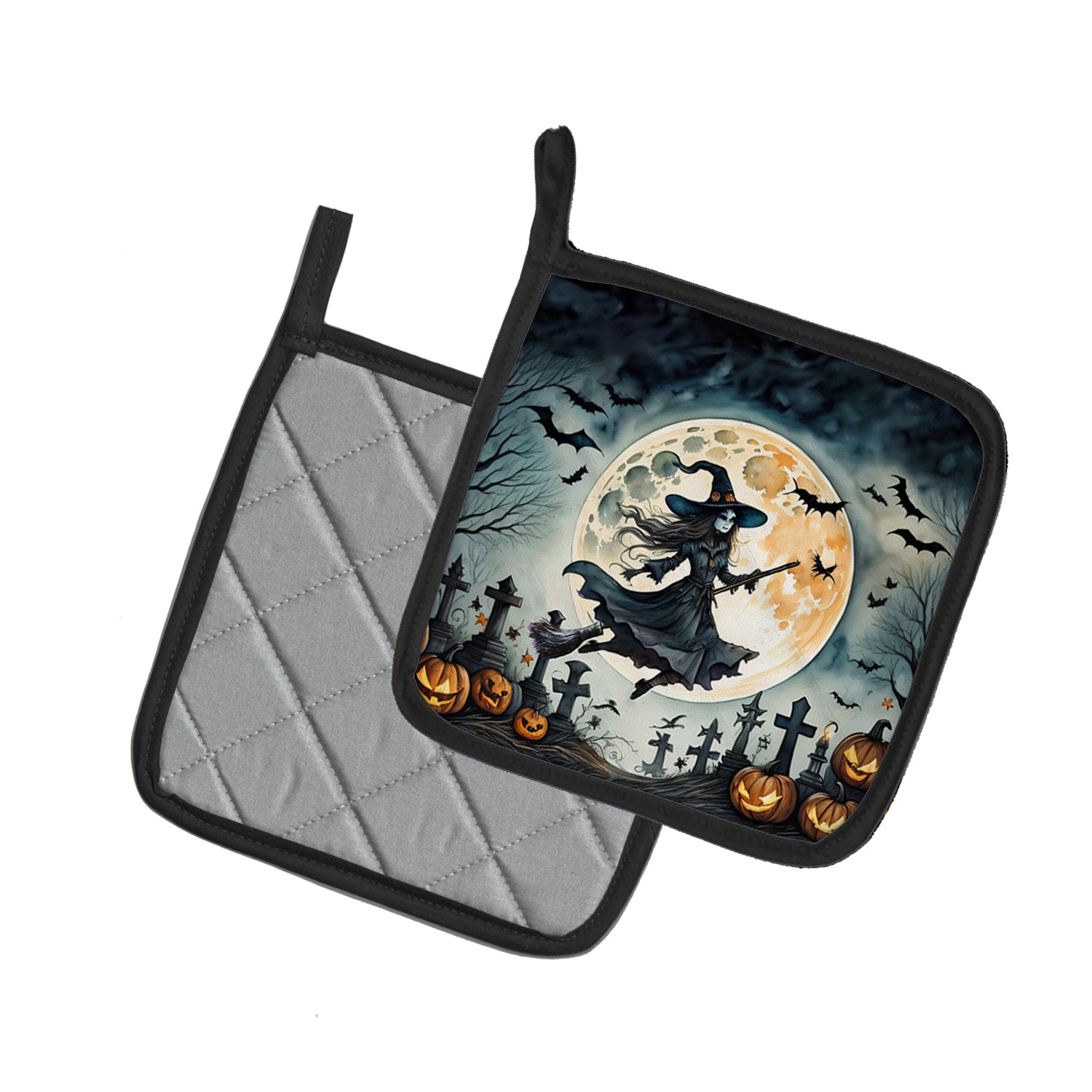 Flying Witch Spooky Halloween Pair of Pot Holders  the-store.com.