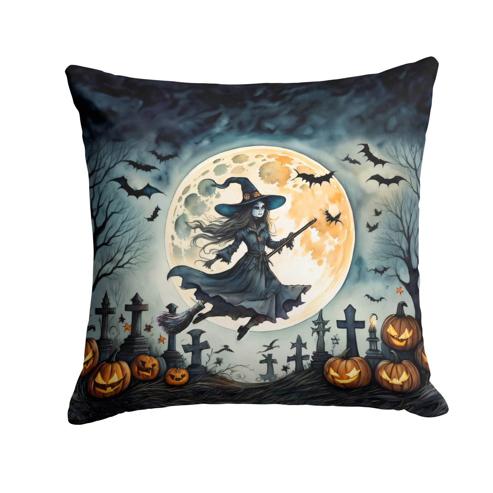 Buy this Flying Witch Spooky Halloween Fabric Decorative Pillow