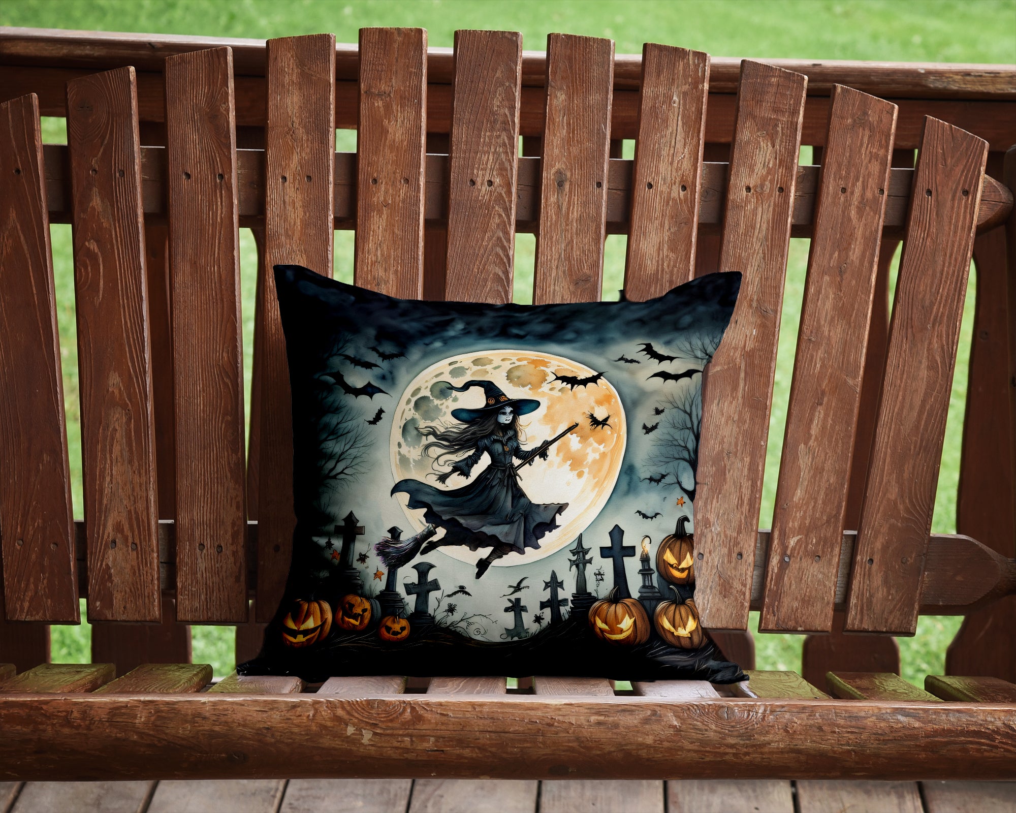 Flying Witch Spooky Halloween Fabric Decorative Pillow  the-store.com.
