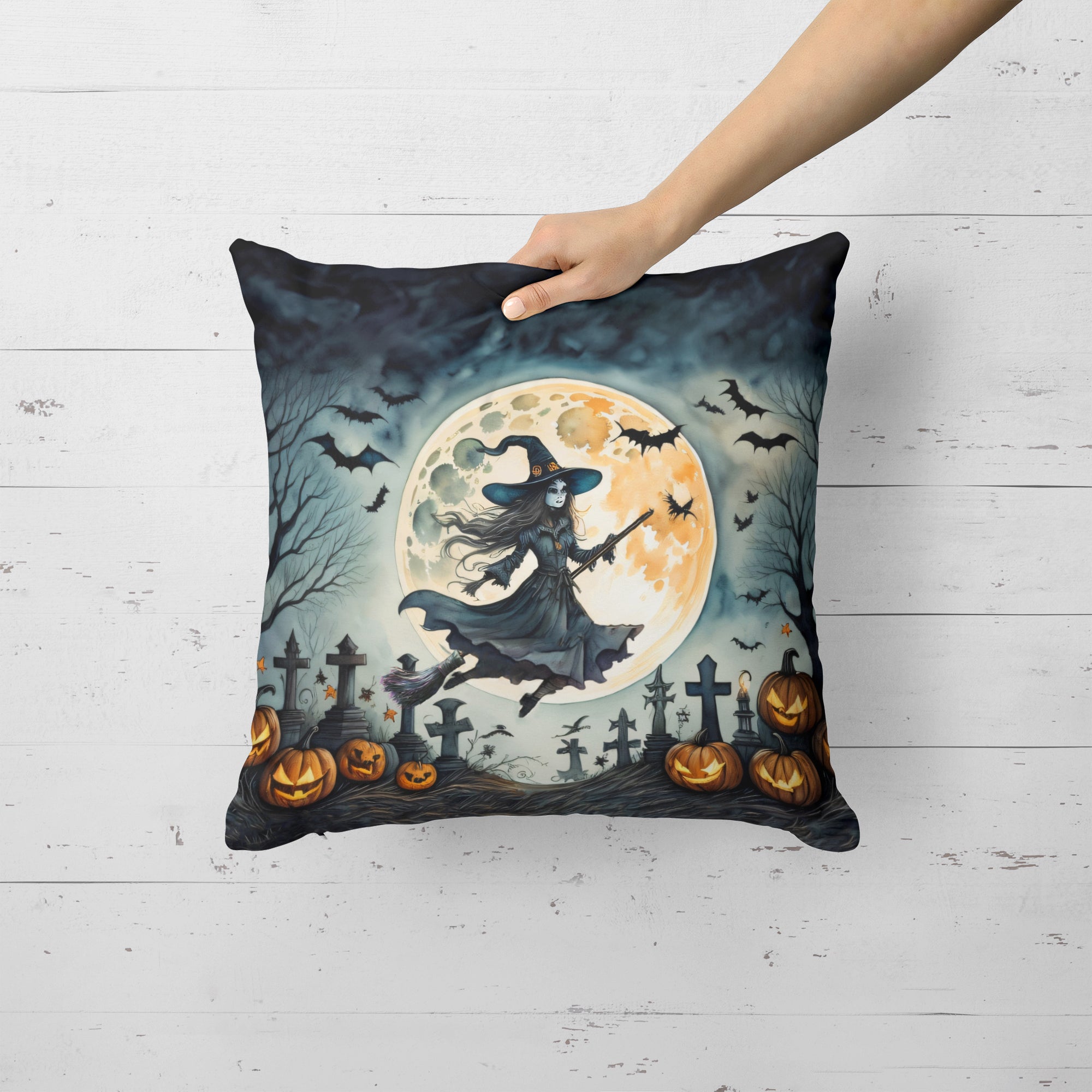 Buy this Flying Witch Spooky Halloween Fabric Decorative Pillow