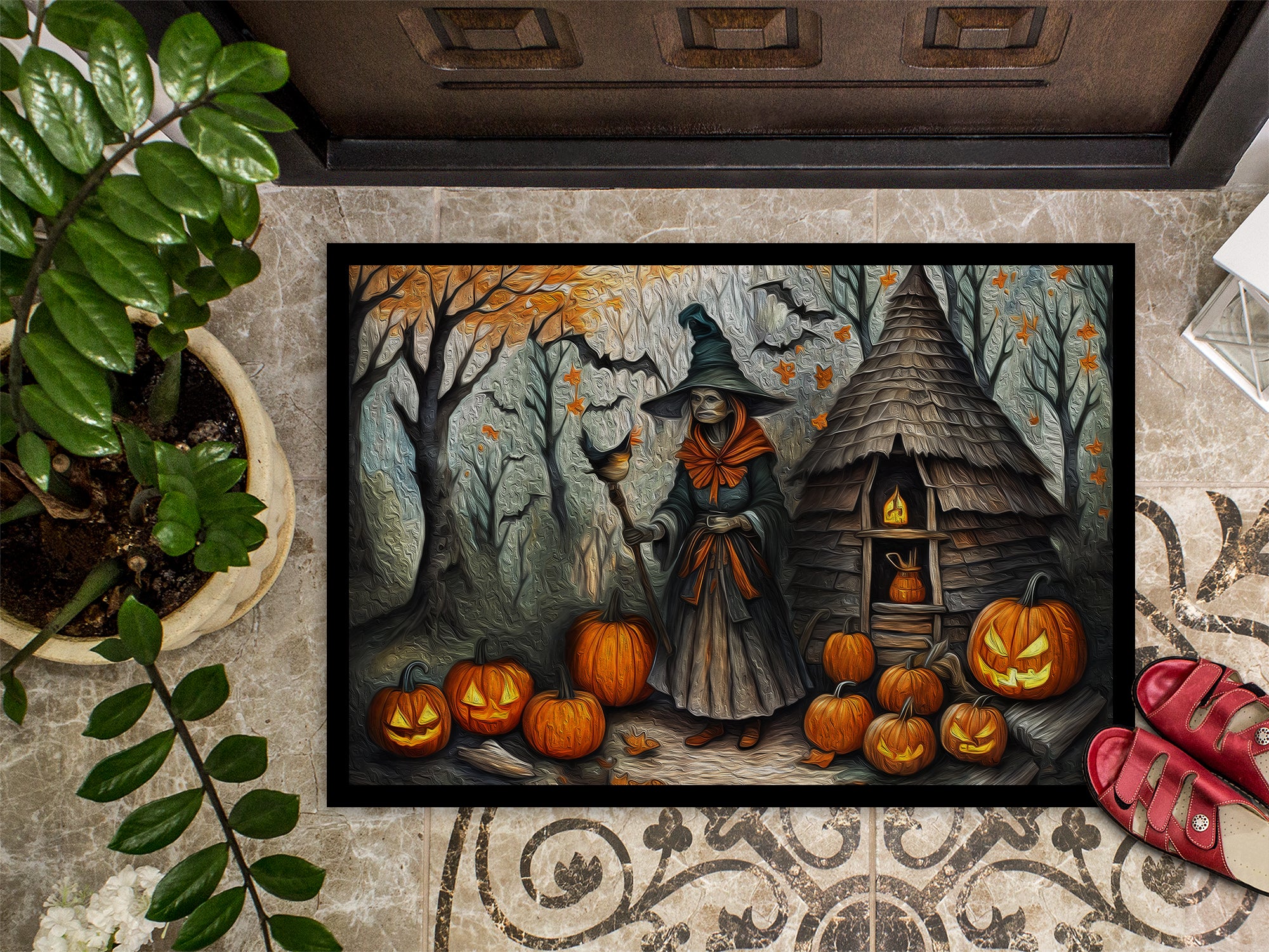 Slavic Witch Spooky Halloween Doormat 18x27