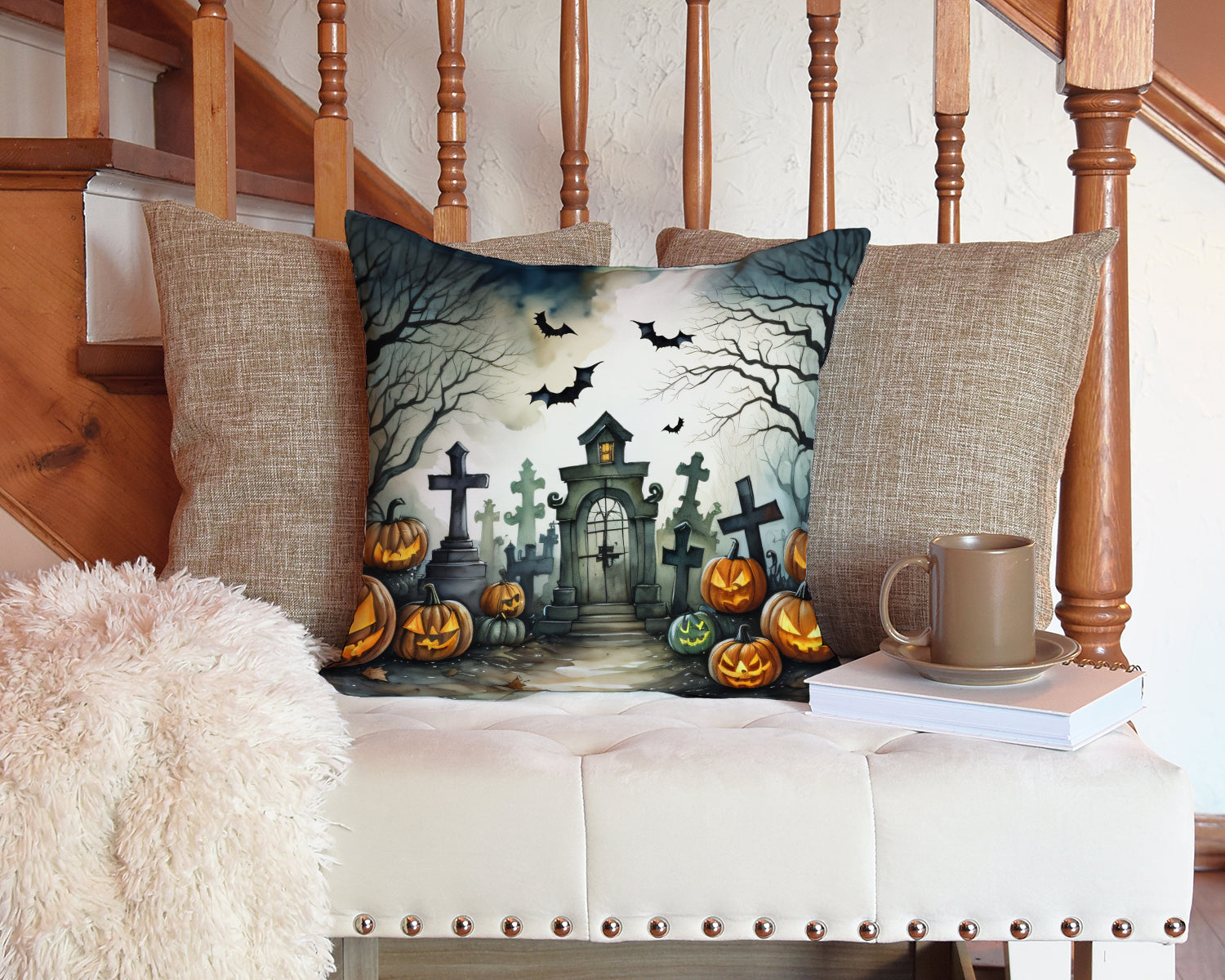 Graveyard Spooky Halloween Fabric Decorative Pillow  the-store.com.