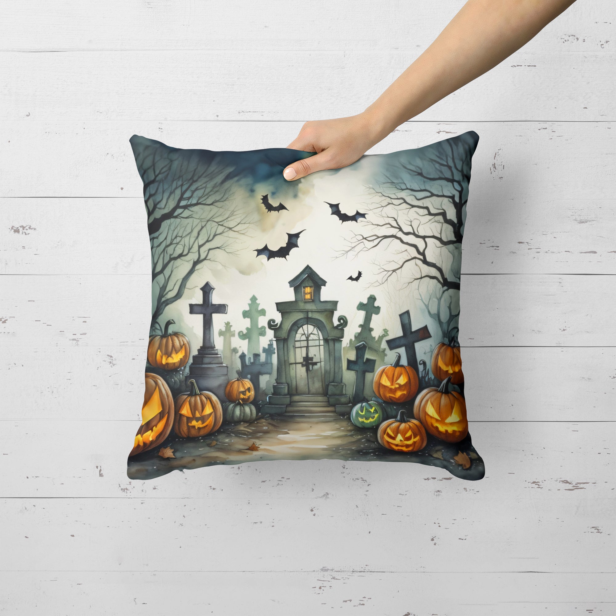 Graveyard Spooky Halloween Fabric Decorative Pillow