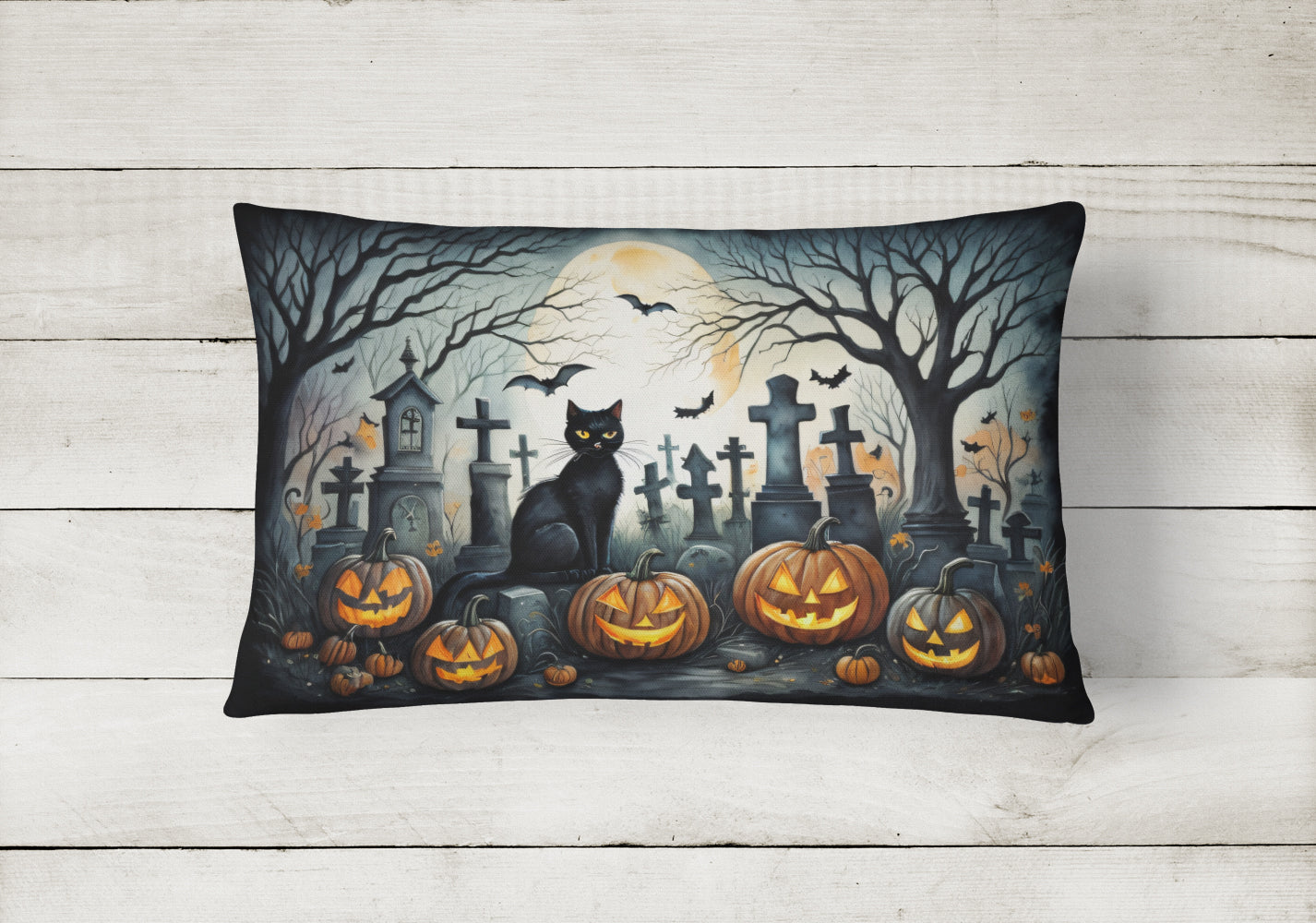 Black Cat Spooky Halloween Fabric Decorative Pillow