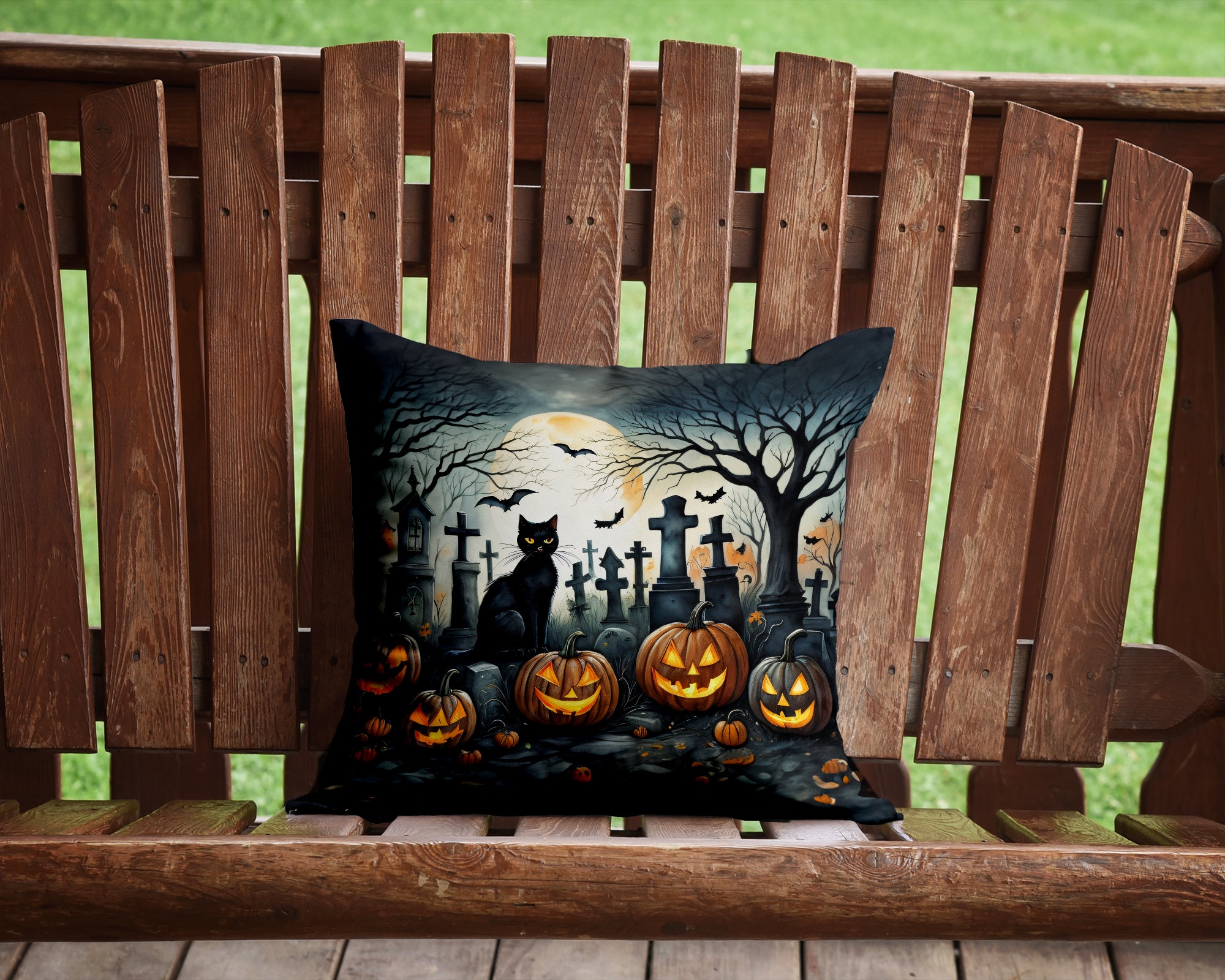 Black Cat Spooky Halloween Fabric Decorative Pillow