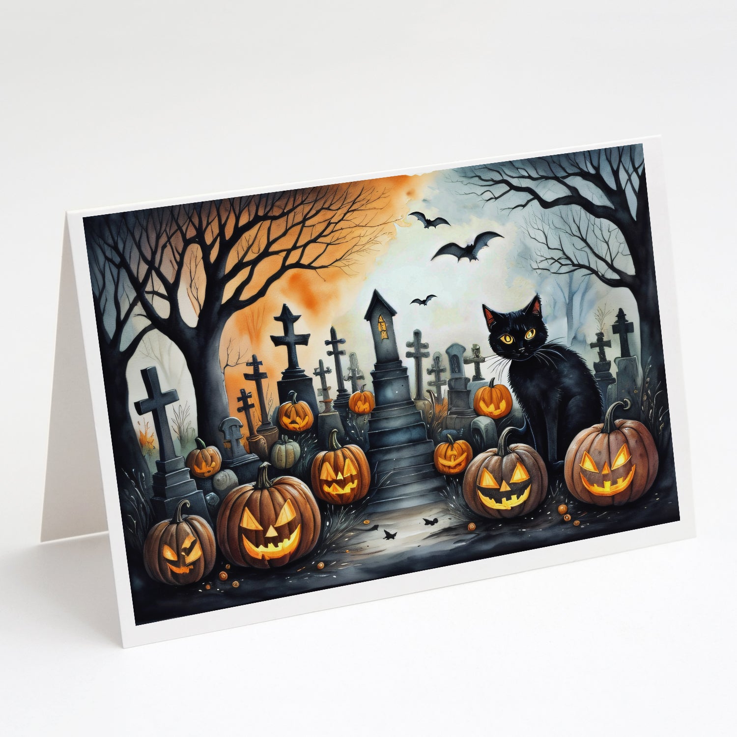 Buy this Black Cat Spooky Halloween Greeting Cards and Envelopes Pack of 8